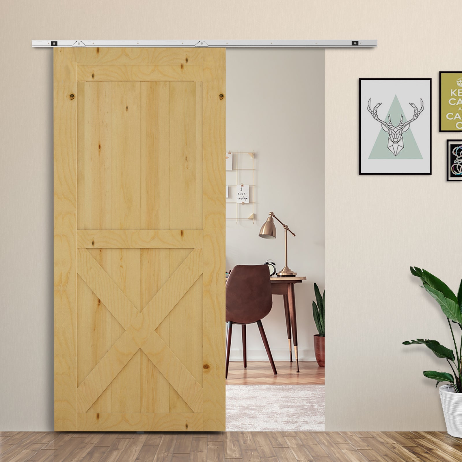 HOMCOM 6FT Modern Sliding Barn Door Closet Hardware Track Kit Track System Unit for Single Wooden Door - North Peak Garden Furniture