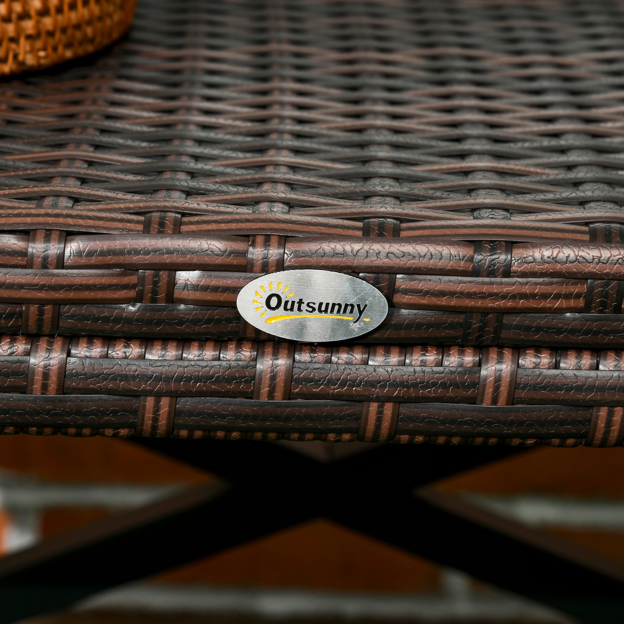 Outsunny PE Rattan Garden Side Table, Outdoor Coffee Table with X-Shape Frame, Mixed Brown