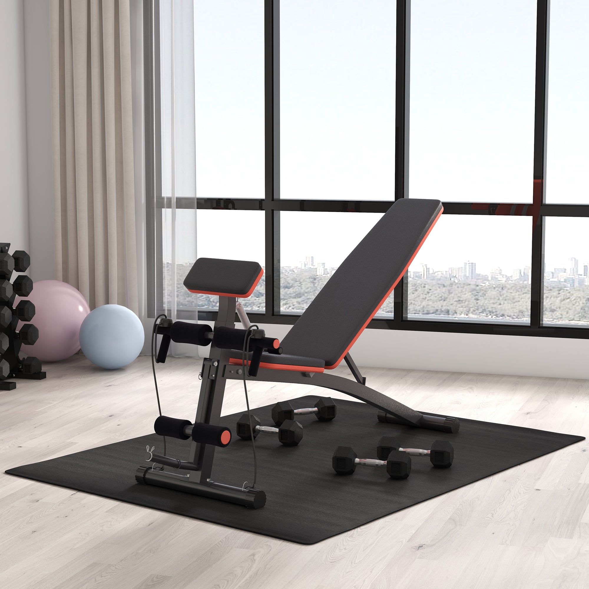 HOMCOM Foldable Weight Bench, Adjustable Strength Training Sit Up Ab Bench Incline/Decline, Red - North Peak Garden Furniture
