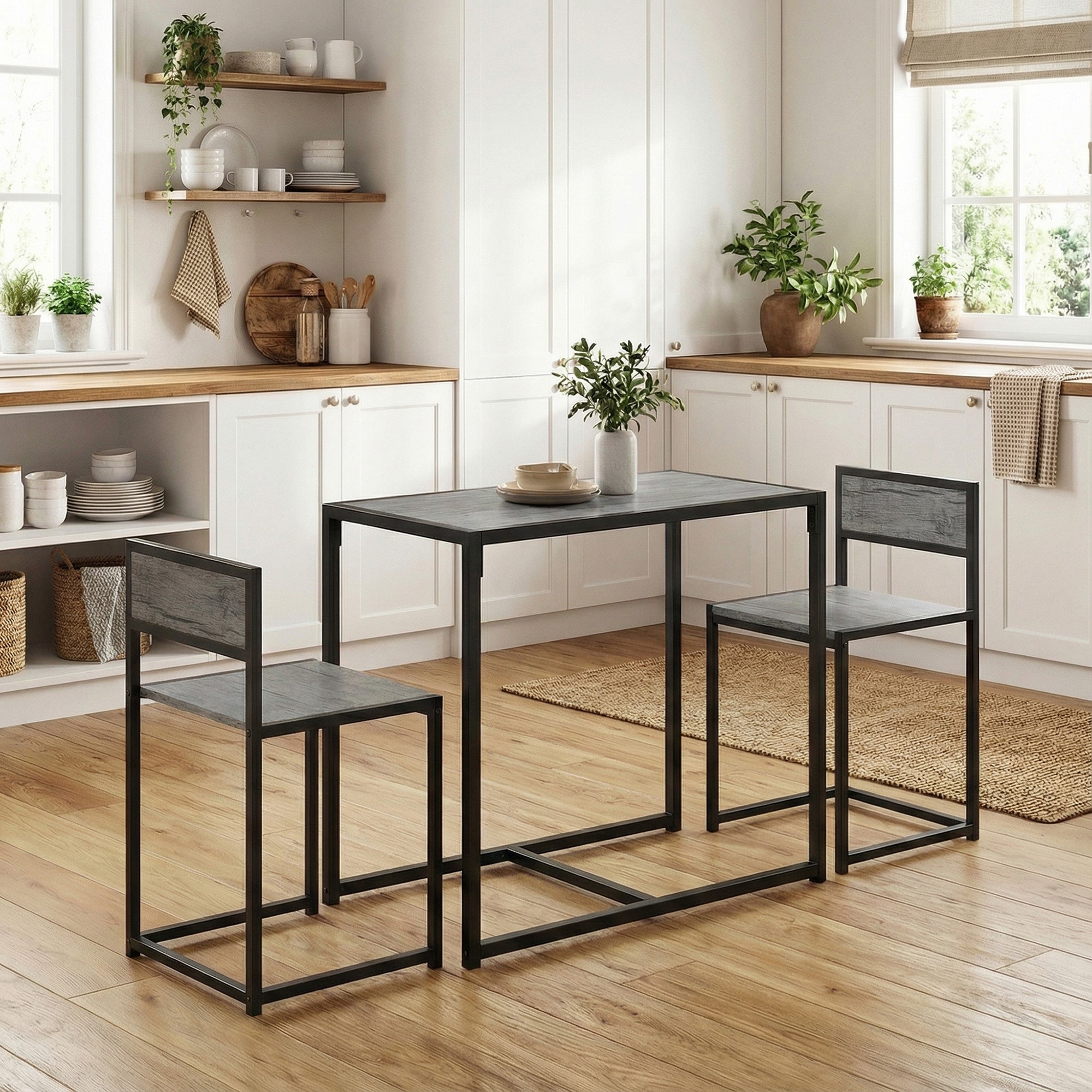 HOMCOM 3 Piece Table Stool Set - Charcoal Grey Wood-Effect