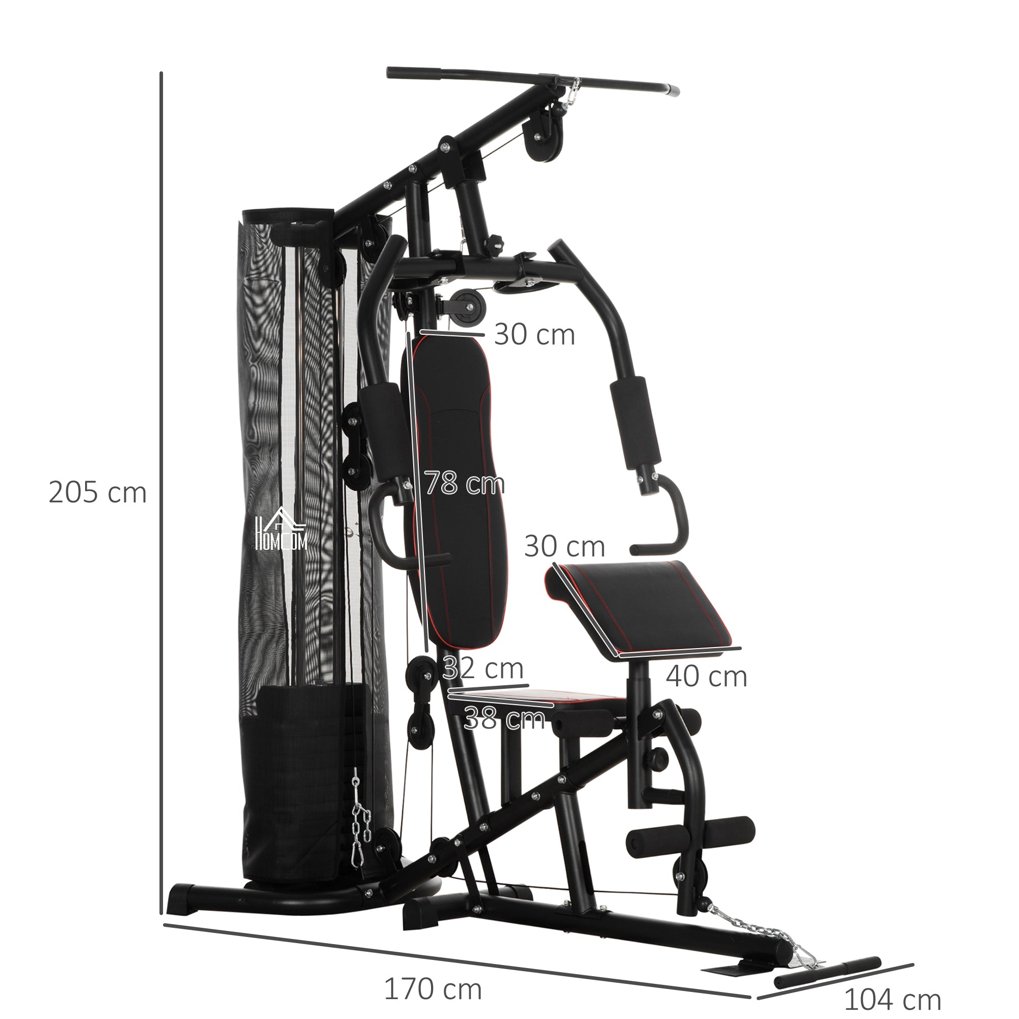 HOMCOM Multi-Functional Home Gym Workout Station, 45Kg Weight Stack Multi Gym Fitness Equipment for Full Body Fitness - North Peak Garden Furniture