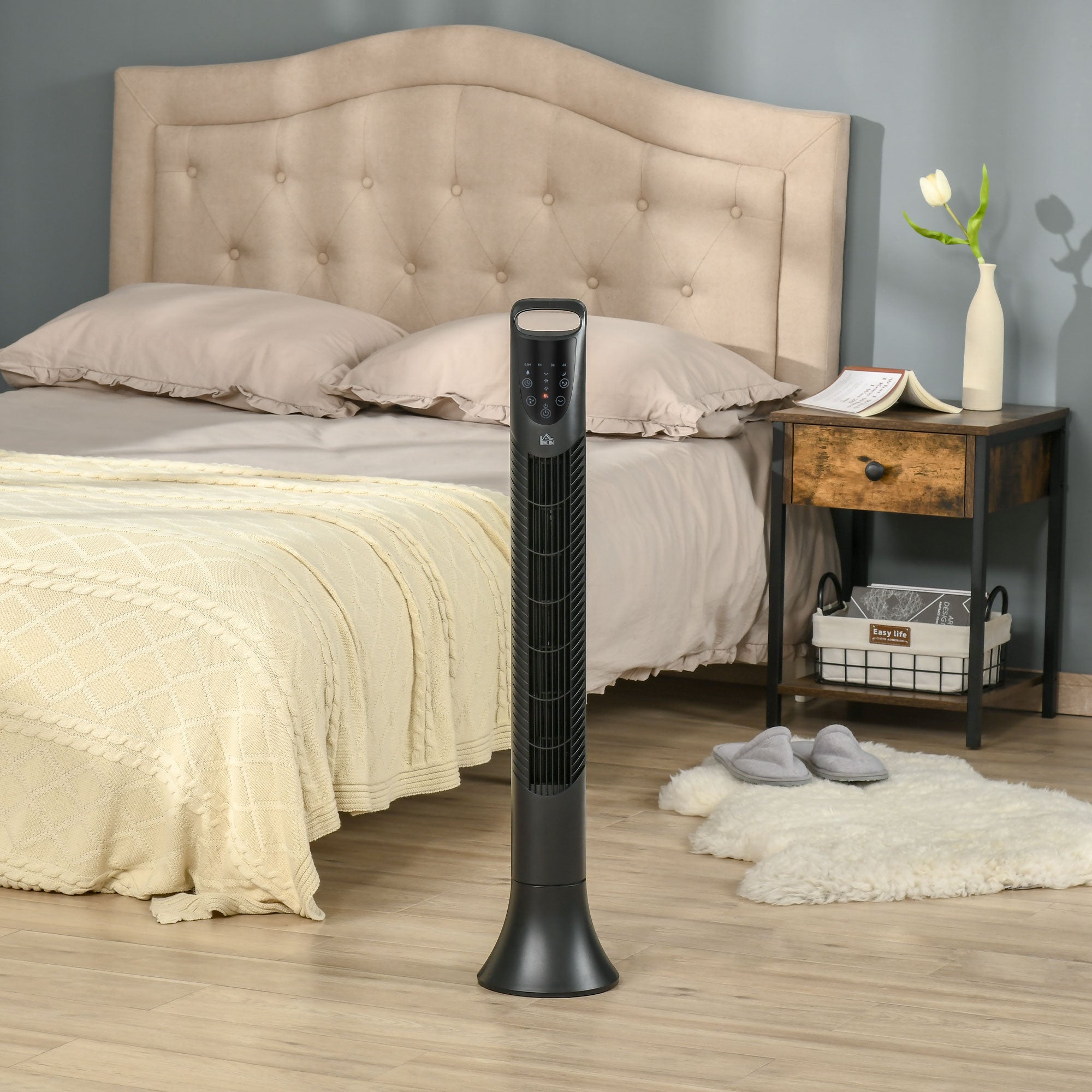 HOMCOM 36'' Freestanding Tower Fan, 3 Speed 3 Mode, 7.5h Timer, 70 Degree Oscillation, LED Panel, 5M Remote Controller, Black