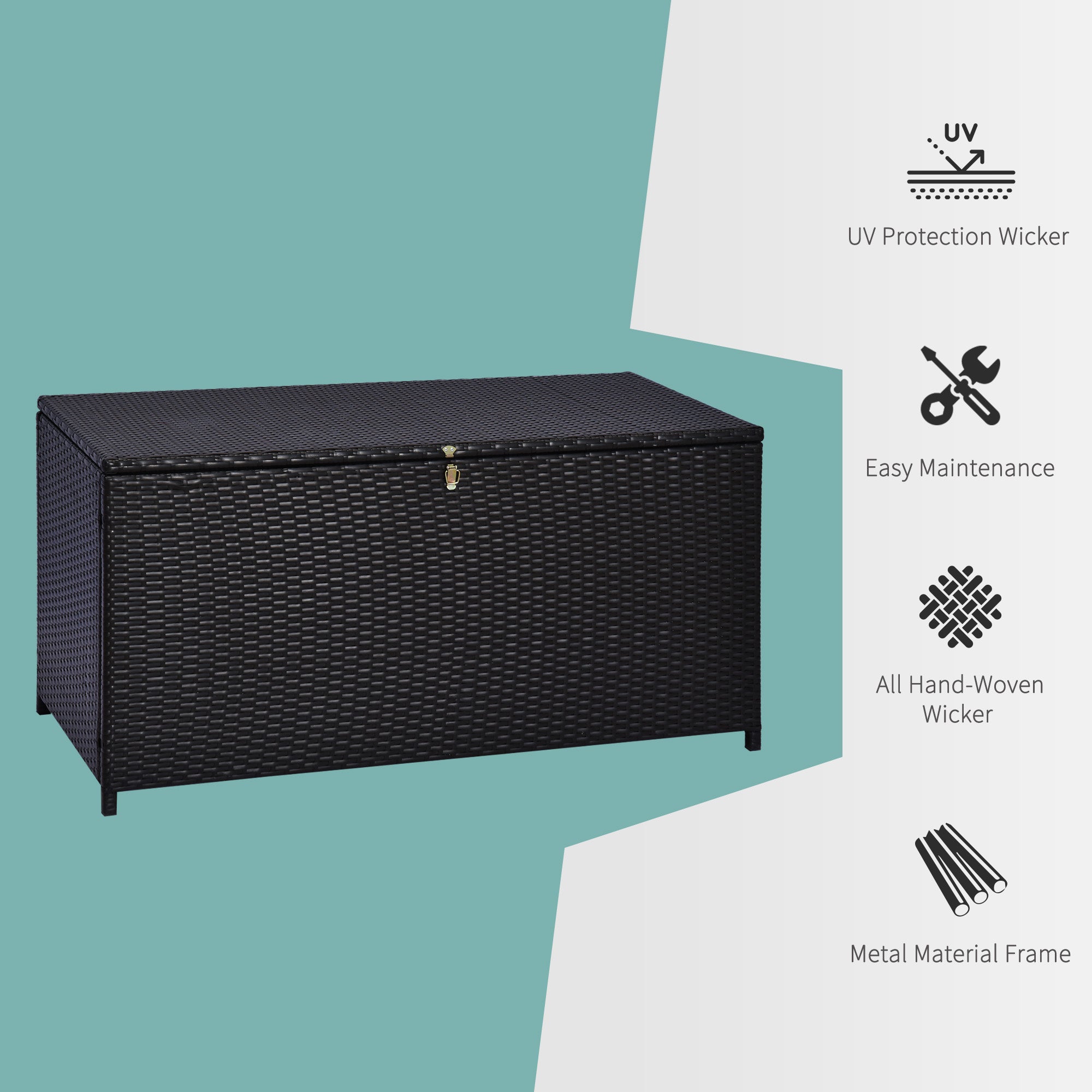 Outsunny Rattan Storage Box Outdoor Indoor Wicker Cabinet Chest Garden Furniture 118 x 54 x 59cm - Dark Brown - North Peak Garden Furniture