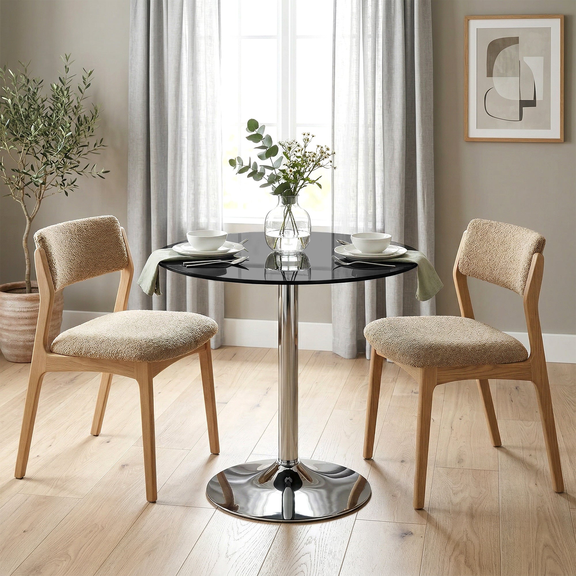 HOMCOM Round Bar Table, Modern Dining Table with Tempered Glass Top and Steel Frame for 4, 70 x 70 x 75.5cm, Black