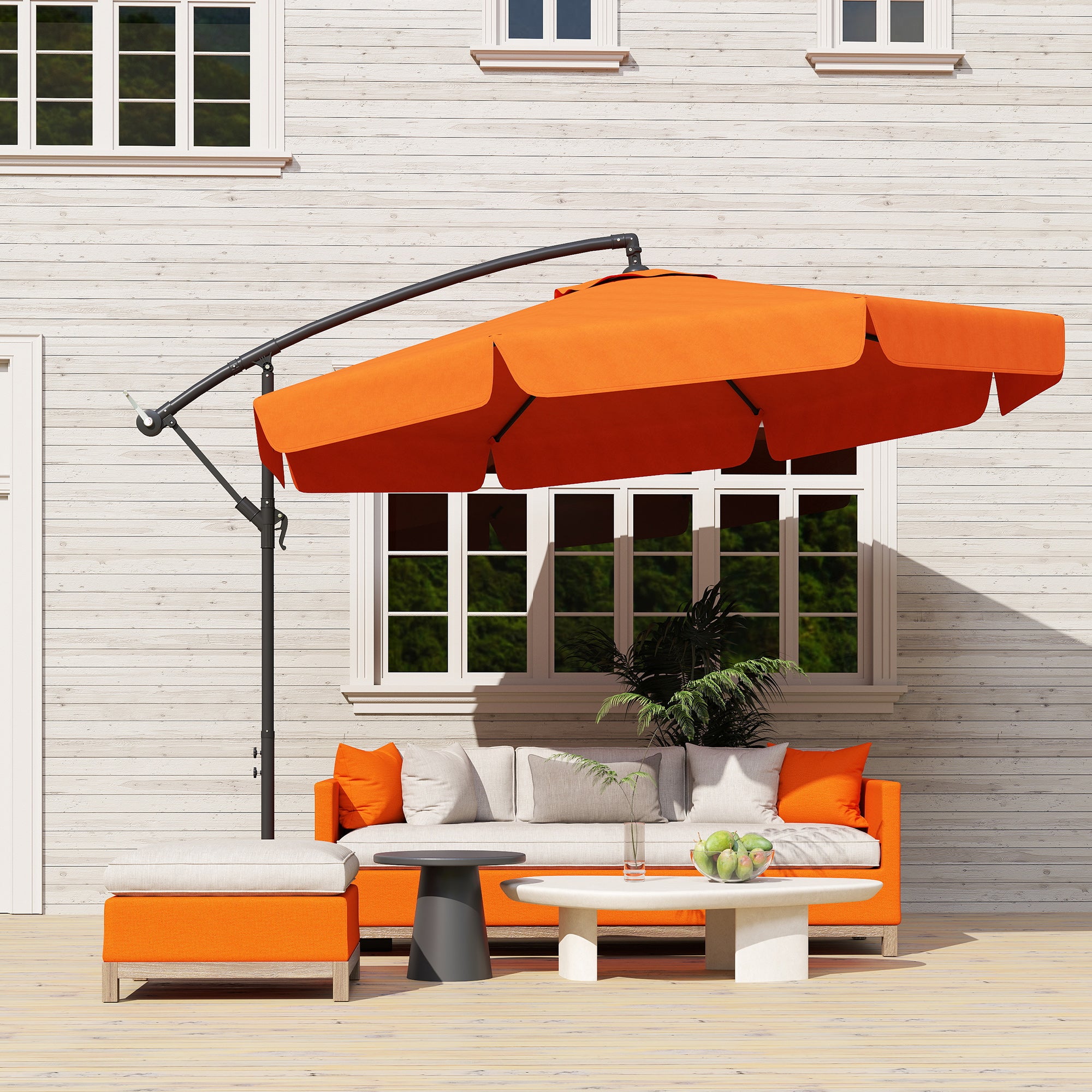 Outsunny 2.7m Garden Cantilever Banana Parasol - Orange - North Peak Garden Furniture