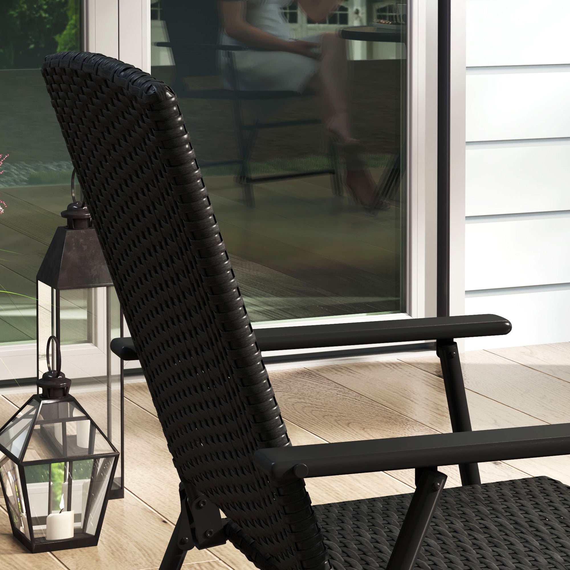 Outsunny Set of Two Folding Rattan Seat Chairs - Black - North Peak Garden Furniture