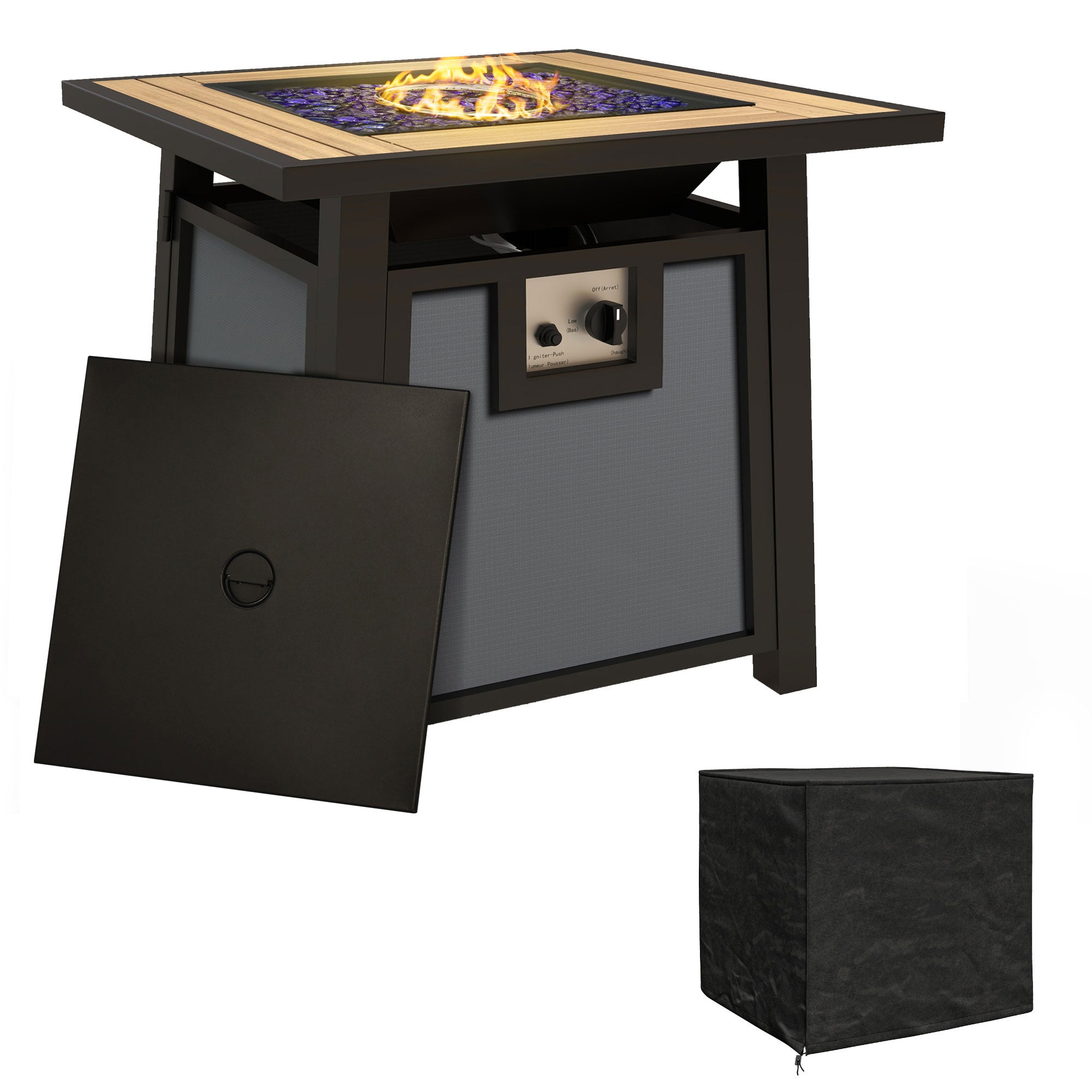 Outsunny 71 x 71cm 50,000 BTU Gas Fire Pit Table with Cover - Grey - North Peak Garden Furniture