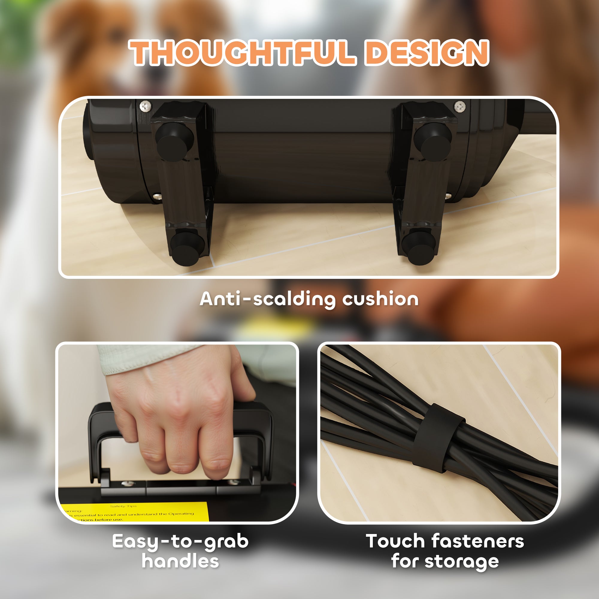 PawHut 2200W Dog Hair Dryer with Adjustable Temperature & Velocity, 3 Different Nozzles, Black - North Peak Garden Furniture