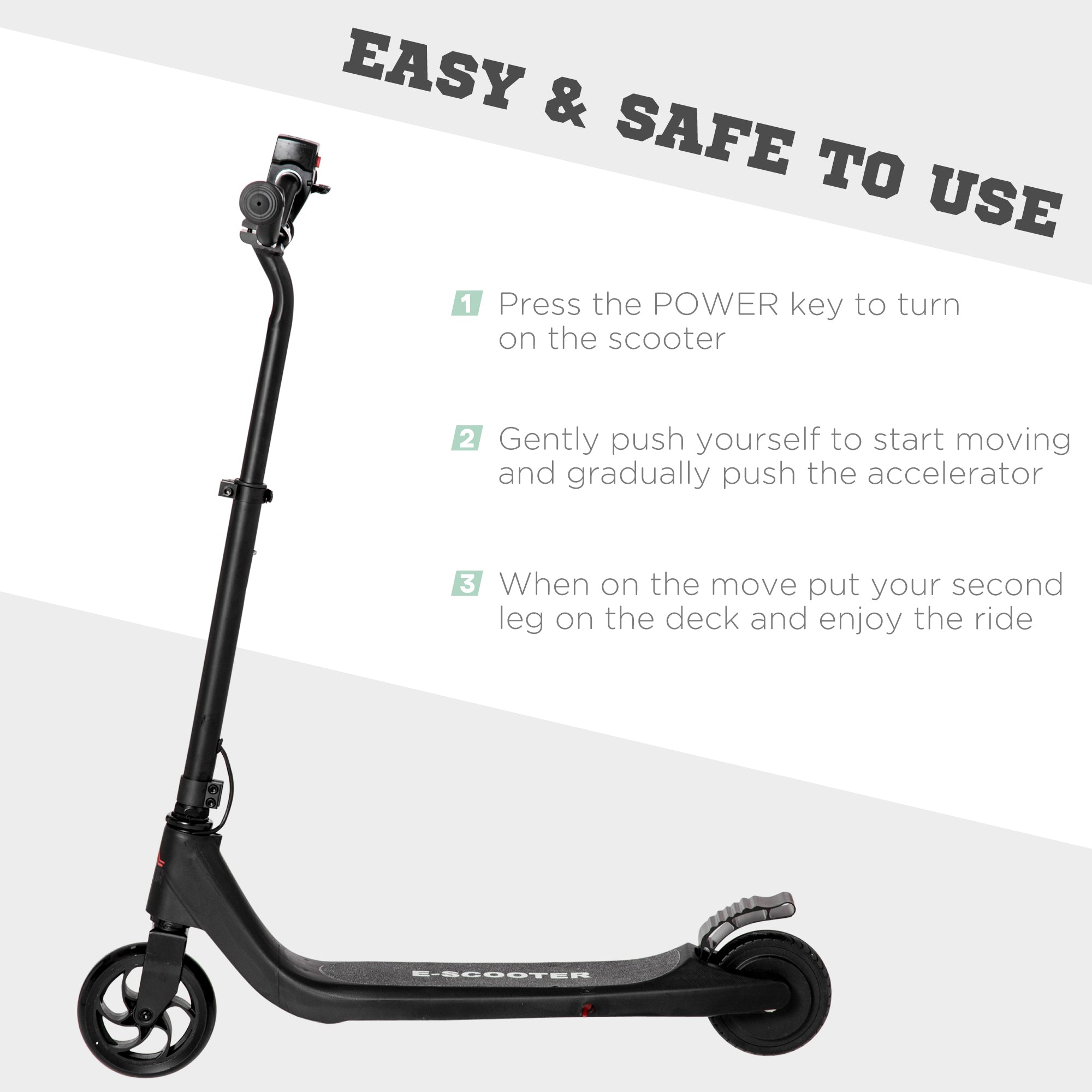 HOMCOM Electric Scooter, 120W Motor E-Scooter with Battery Display, Adjustable Height, Rear Brake for Ages 6+ Years - Black - North Peak Garden Furniture