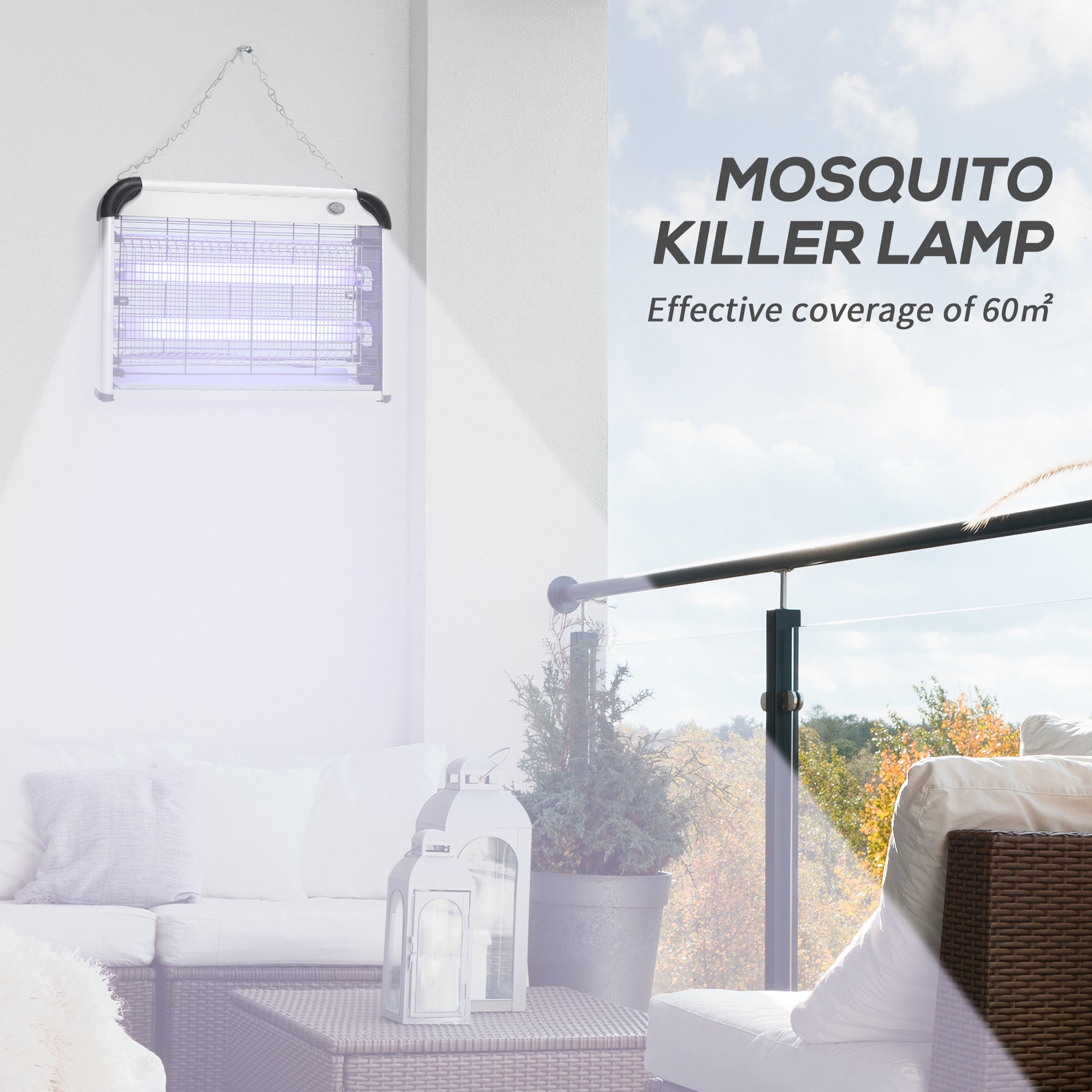 Outsunny Free Standing Wall Hanging 20W Electric Fly Mosquito Killer Electric Fly Zapper, Bug Zapper, Insect Killer, Silver - North Peak Garden Furniture