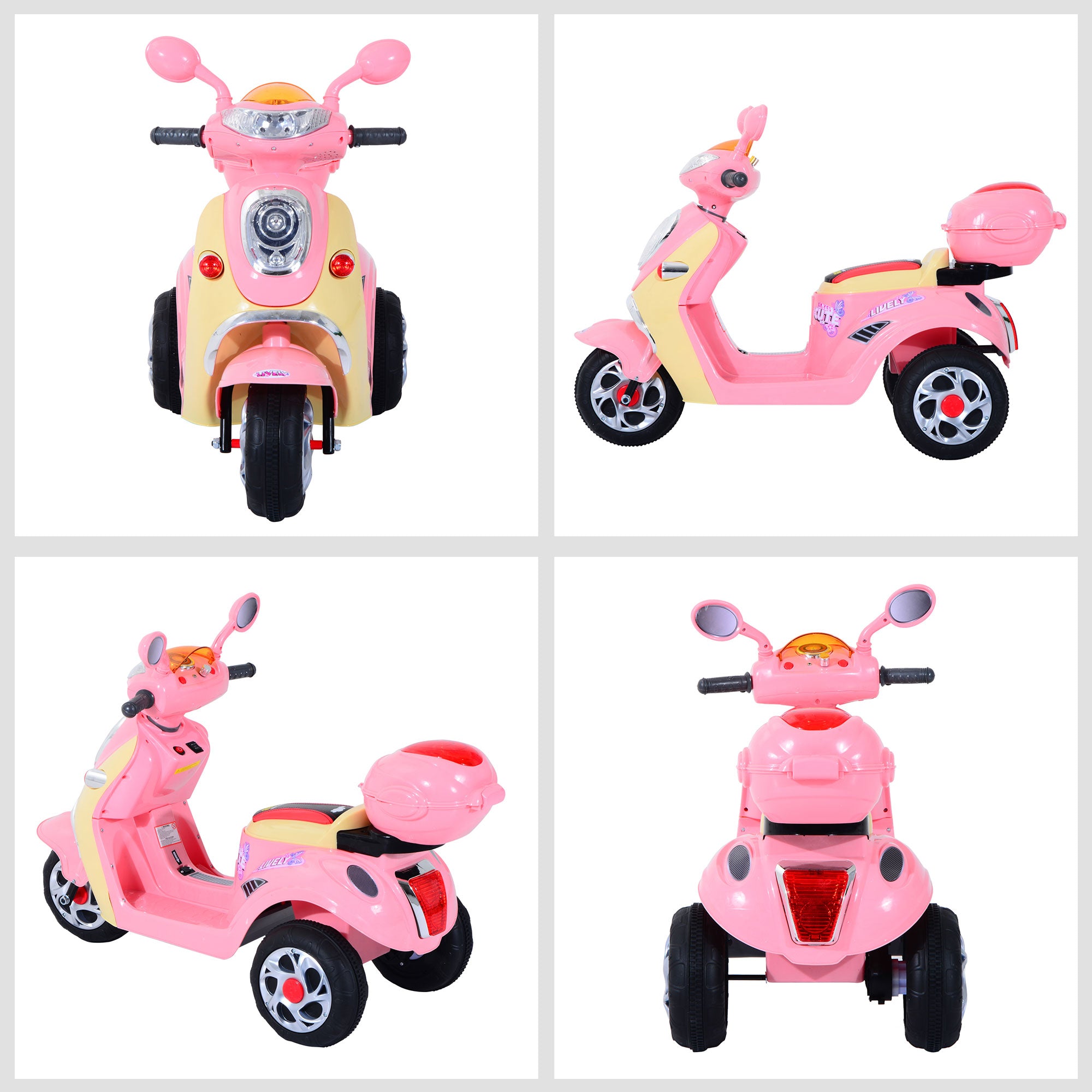 HOMCOM Kids Electric Ride On Toy Car 6V Electric Motorbike with Chargeable Battery Headlight and Music for 3-5 Years - Pink