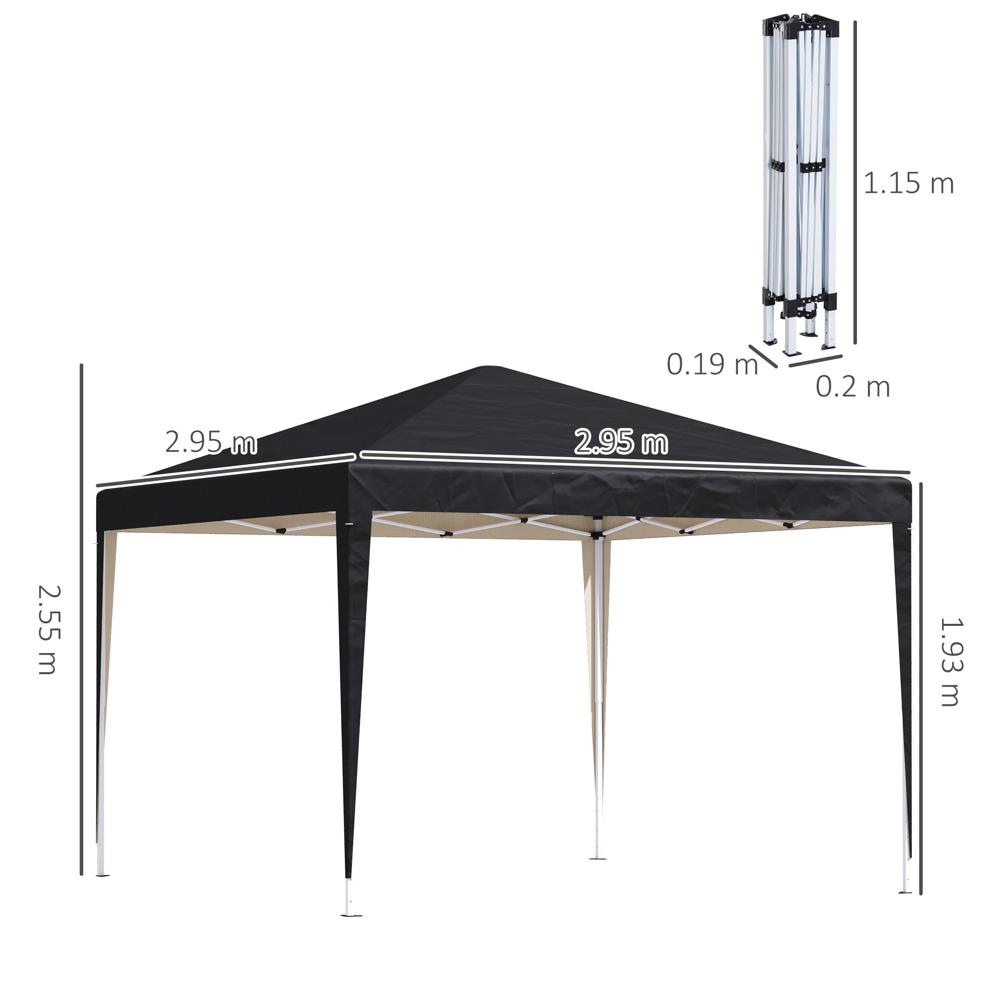 Outsunny 3 x 3M Garden Pop Up Gazebo Height Adjustable Marquee Party Tent Wedding Canopy with Carrying Bag, Black - North Peak Garden Furniture