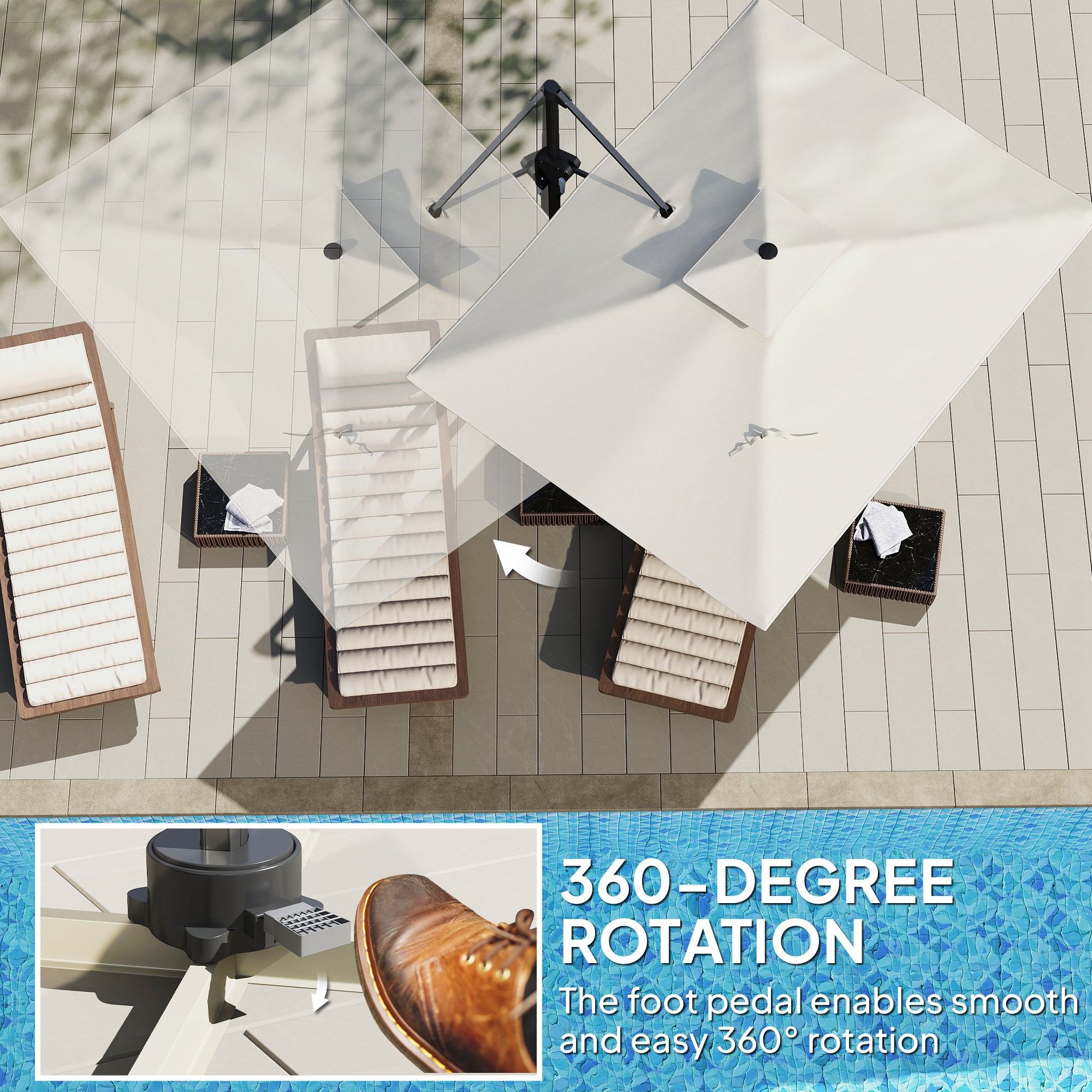 Outsunny 3.7 x 2.7 m Cantilever Parasol w/ 360° Rotation and Easy Tilt Adjustment, Aluminium Hanging Offset Outdoor Umbrella w/ Double Top and Cross Base, UPF50+ Hanging Sun Shade, Black - North Peak Garden Furniture