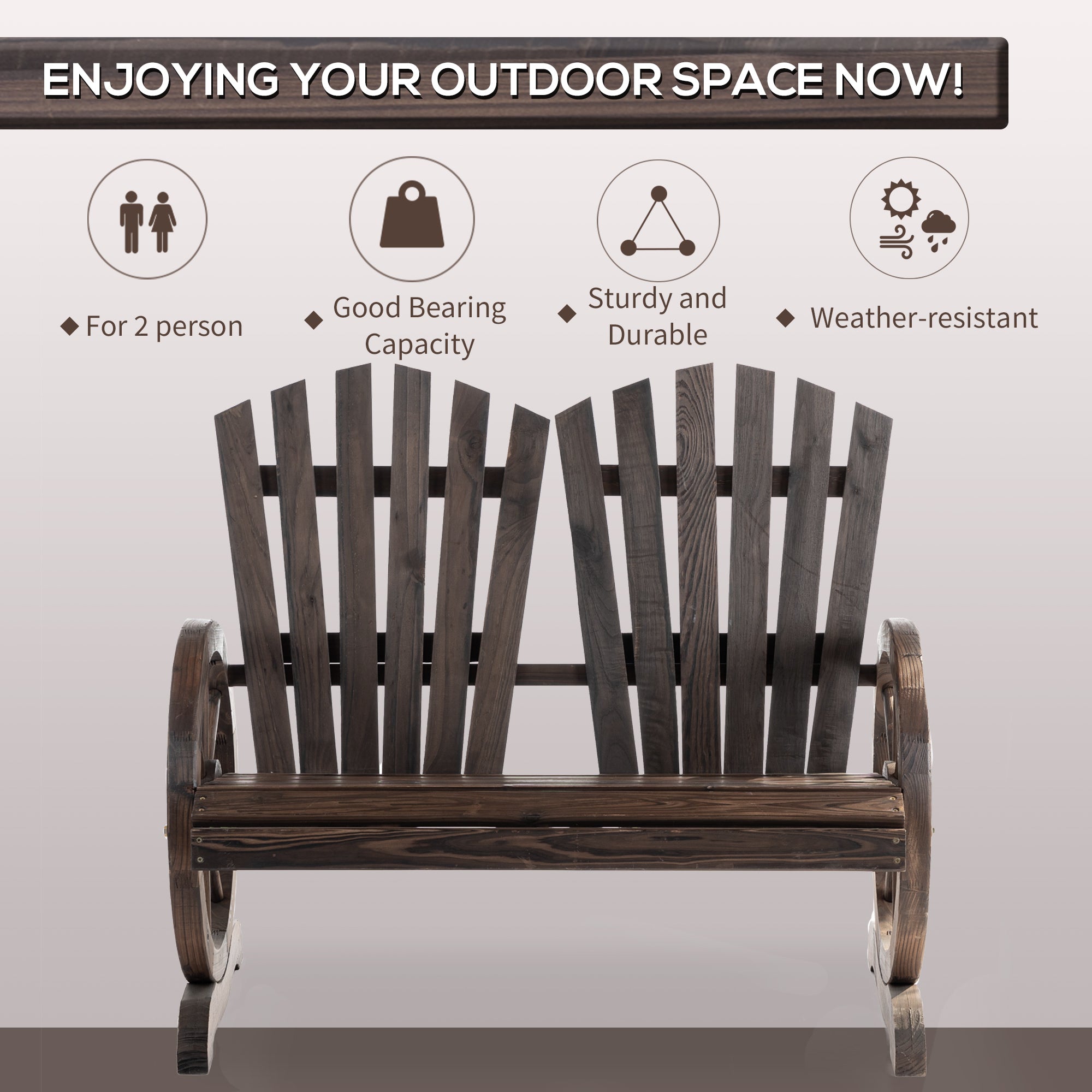 Outsunny Fir Logs Love Seats with Wheel-Shaped Armrests, Large Load-Bearing Chair, Natural Wood Grain