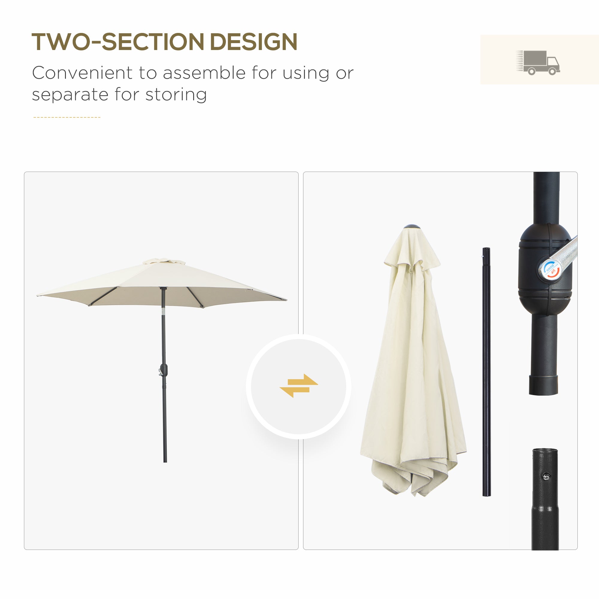 Outsunny2.6M Garden Parasol Umbrella with Tilt and Crank, Outdoor Sun Parasol Sunshade Shelter with Aluminium Frame, Grey - North Peak Garden Furniture