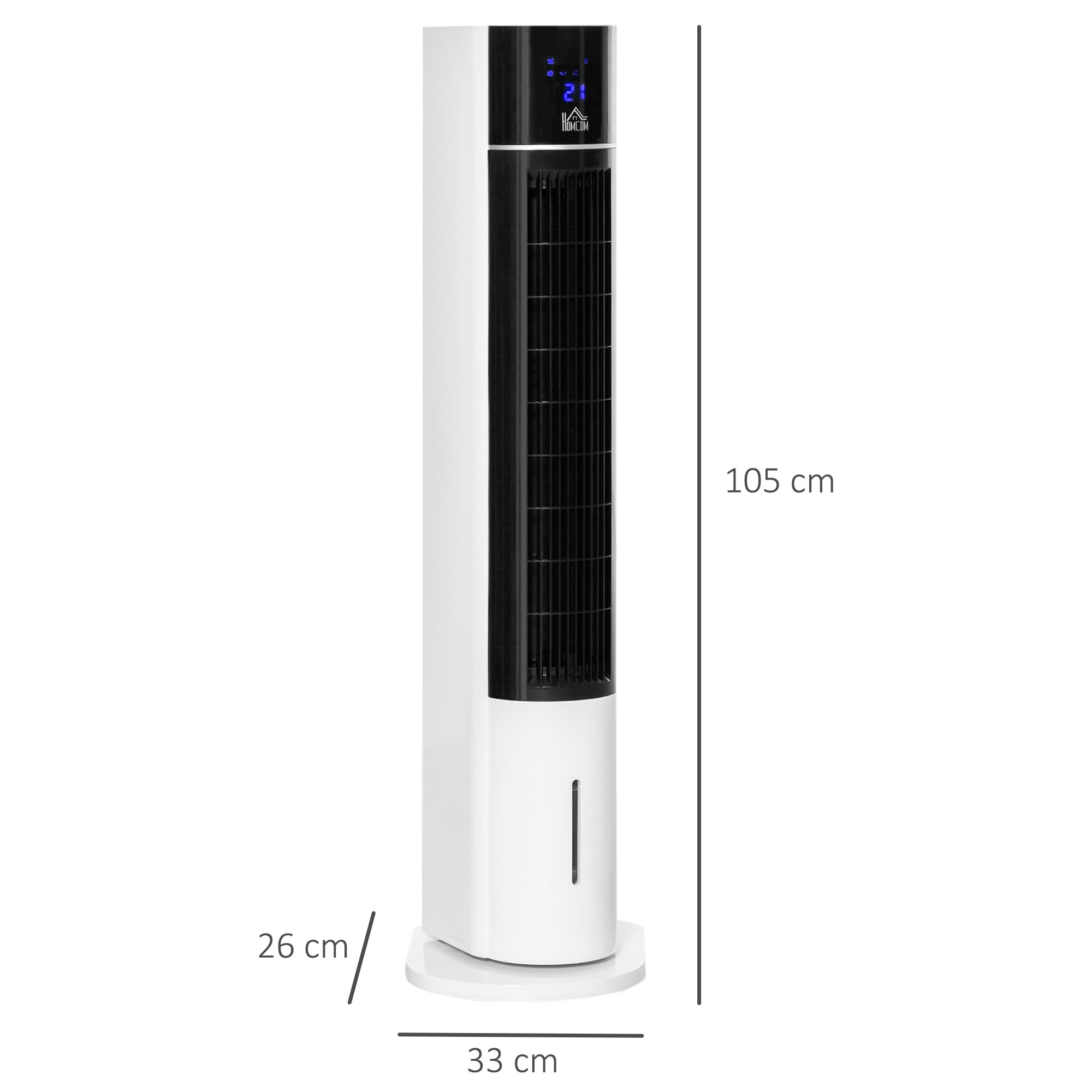 HOMCOM Portable Air Cooler, 3L Tank Evaporative Ice Cooling Tower Fan with 3 Modes, 3 Speeds, Remote, Timer, 60° Oscillating, Portable Swamp Cooler for Home Bedroom, White - North Peak Garden Furniture