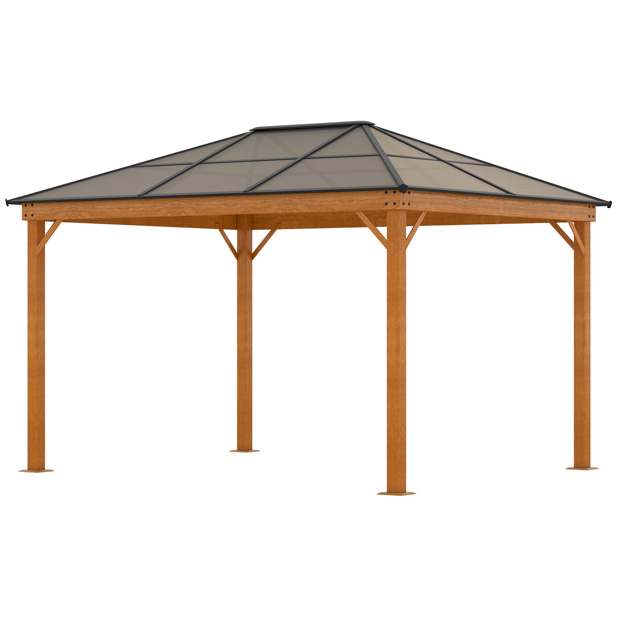 Outsunny 3 x 3.6 m Hardtop Gazebo Canopy, Polycarbonate Roof Garden Pavilion with Aluminium and Steel Frame, Nettings and Sidewalls for Garden, Patio, Khaki - North Peak Garden Furniture