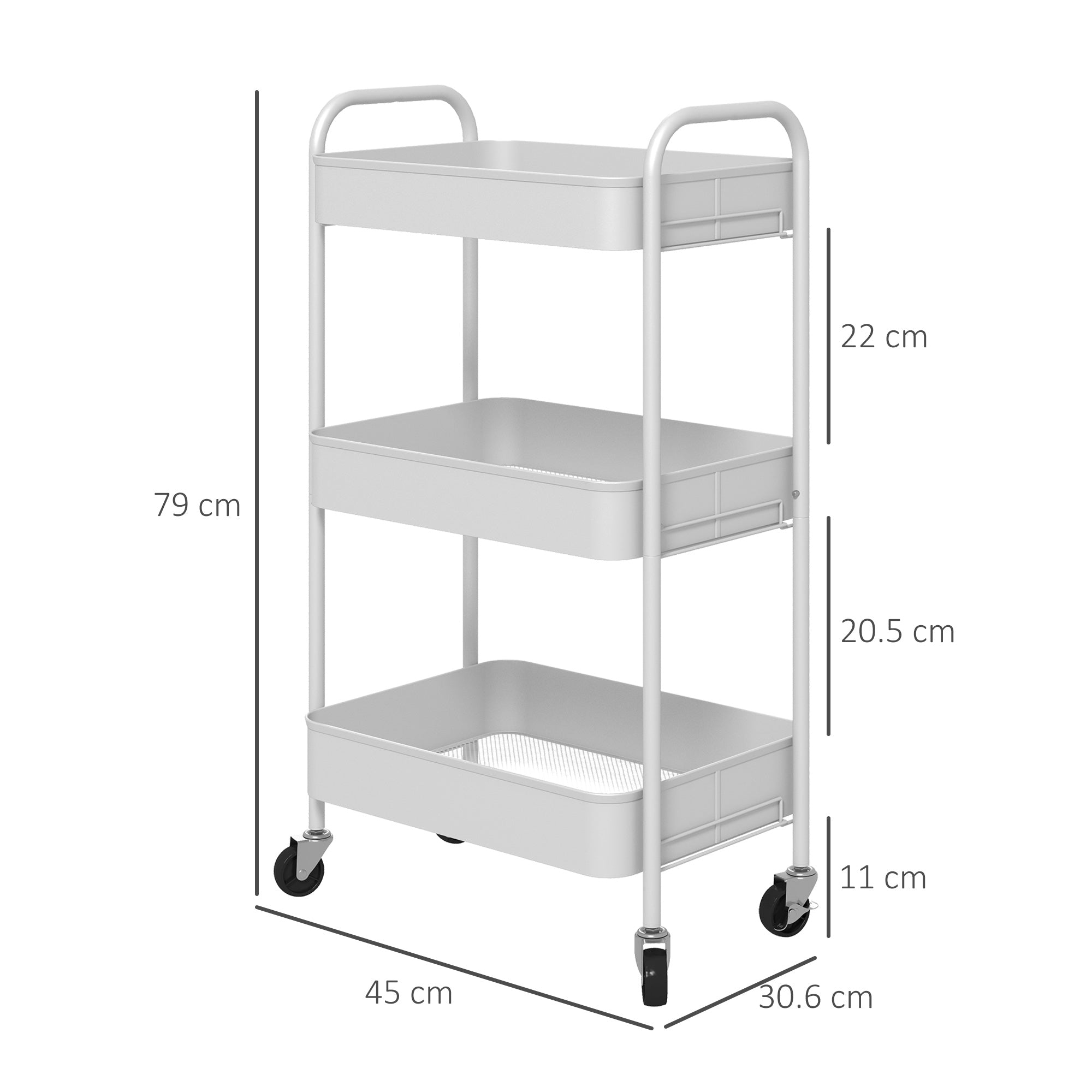 HOMCOM Three-Tier Steel Storage Trolley - White - North Peak Garden Furniture