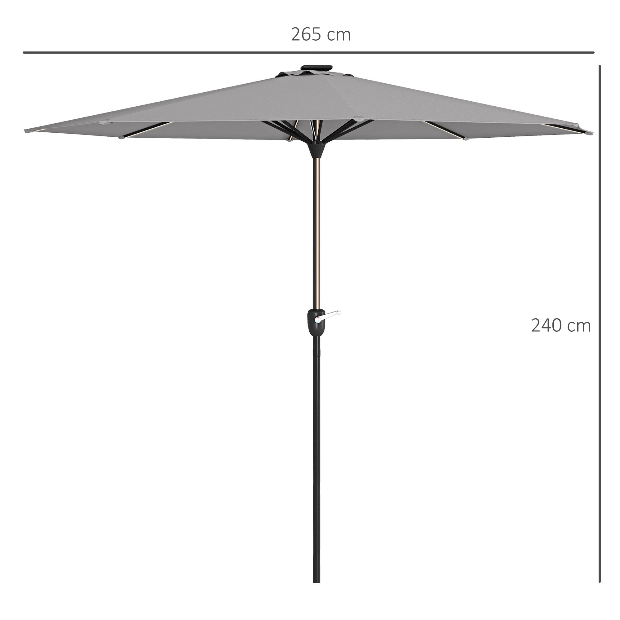 Outsunny 2.65m Garden Parasol, with LED Lights - Light Grey