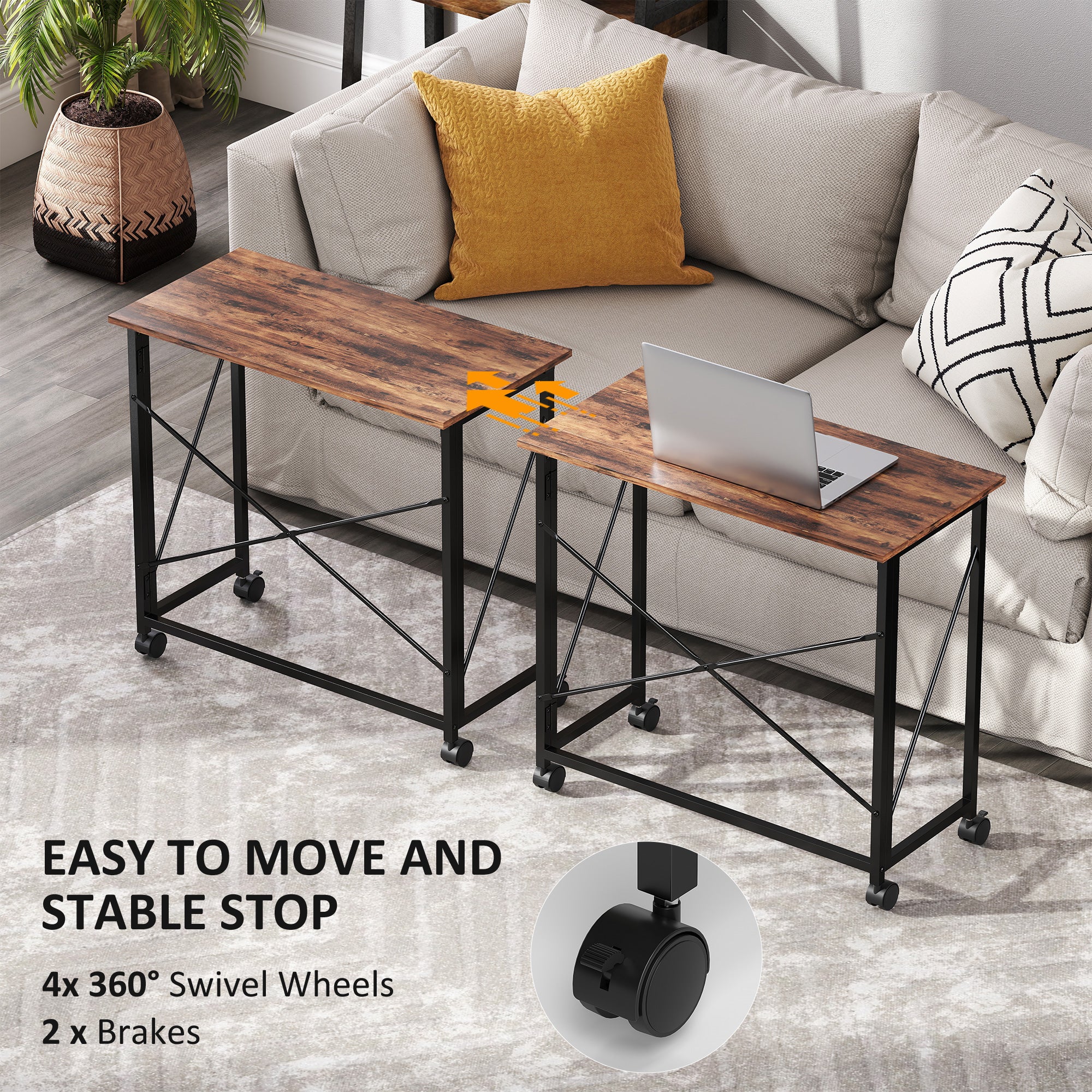 HOMCOM 80 cm Folding Desk on Wheels - Rustic Brown - North Peak Garden Furniture