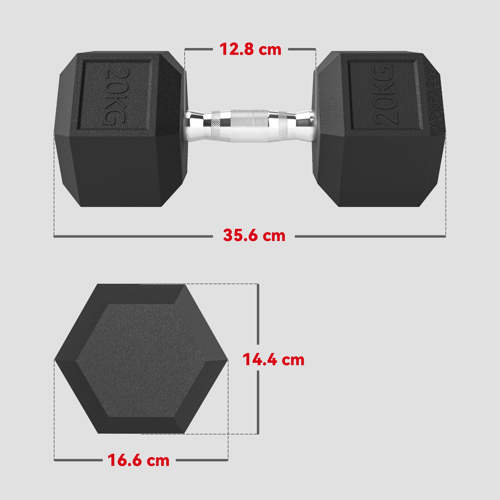 HOMCOM 40KG Rubber Hex Dumbbell Portable Hand Weights Dumbbell Home Gym