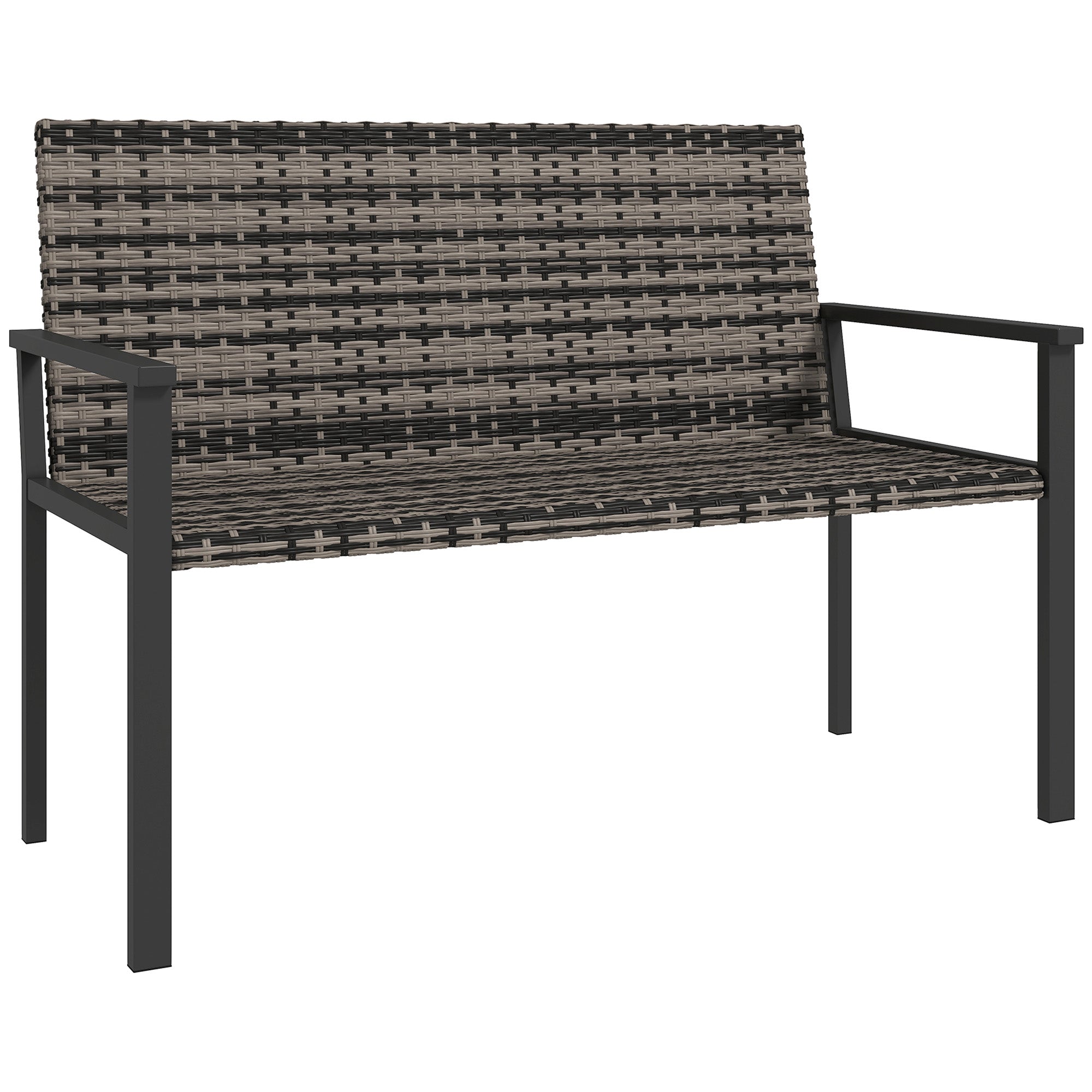 Outsunny 2 Seater Rattan Garden Bench, Outdoor Bench with Quick-Drying Cotton Padding, Wicker Garden Loveseat with Armrests, Steel Frame for Patio, Park, Mixed Grey - North Peak Garden Furniture