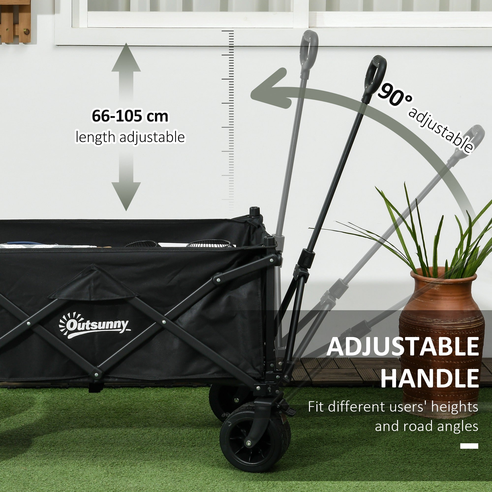 Outsunny Folding Garden Trolley, Outdoor Wagon Cart with Carry Bag, for Beach, Camping, Festival, 120KG Capacity, Black - North Peak Garden Furniture