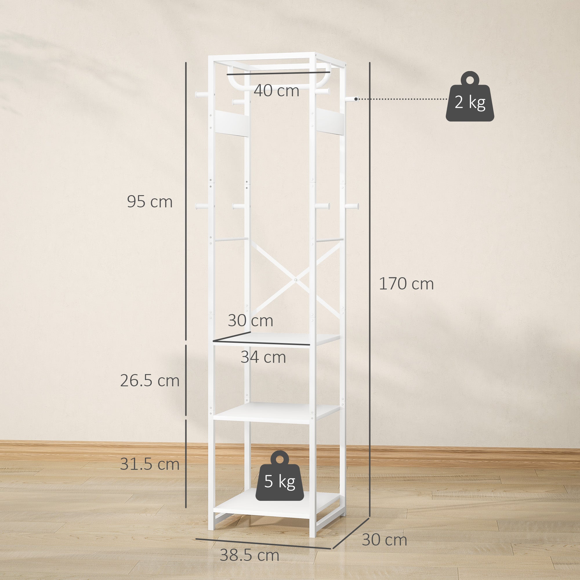 HOMCOM Multi-Storage Clothes Rack - White - North Peak Garden Furniture