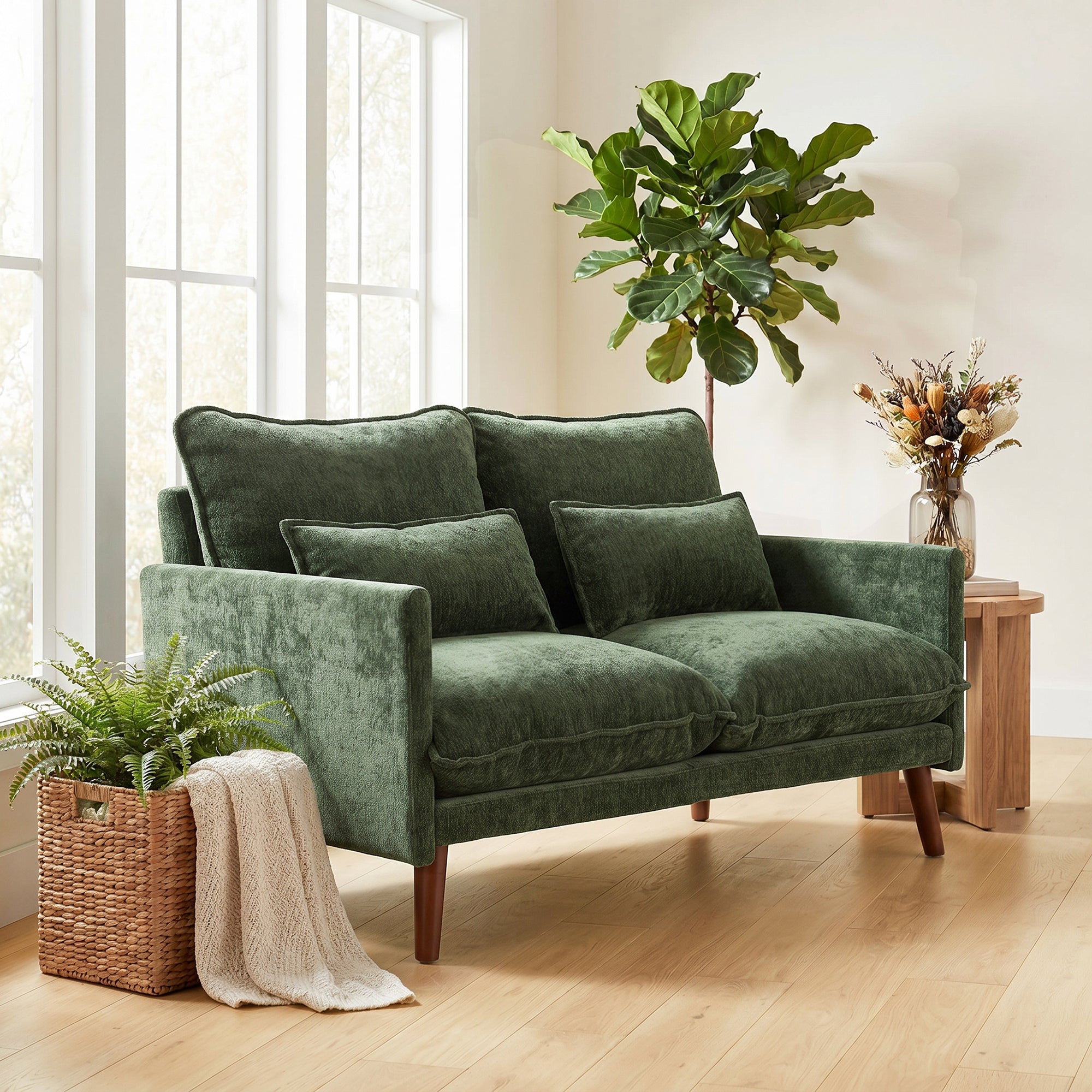 HOMCOM 2 Seater Sofa, Loveseat Sofa with Spring Cushions, Wide and Deep Seat, Wood Legs, Green