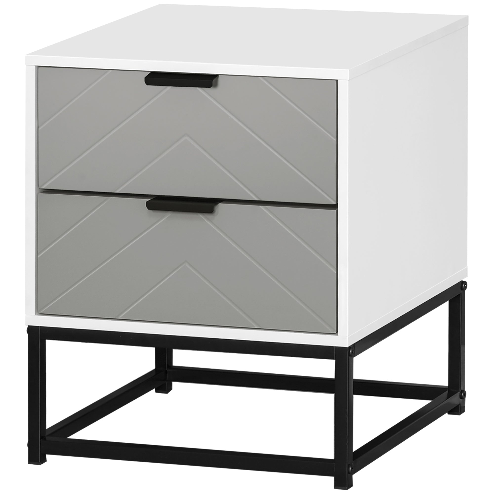 HOMCOM Bedside Cabinet with 2 Drawer Storage Unit, Unique Shape Bedroom Table Nightstand with Metal Base, for Living Room, Study Room, Dorm - North Peak Garden Furniture