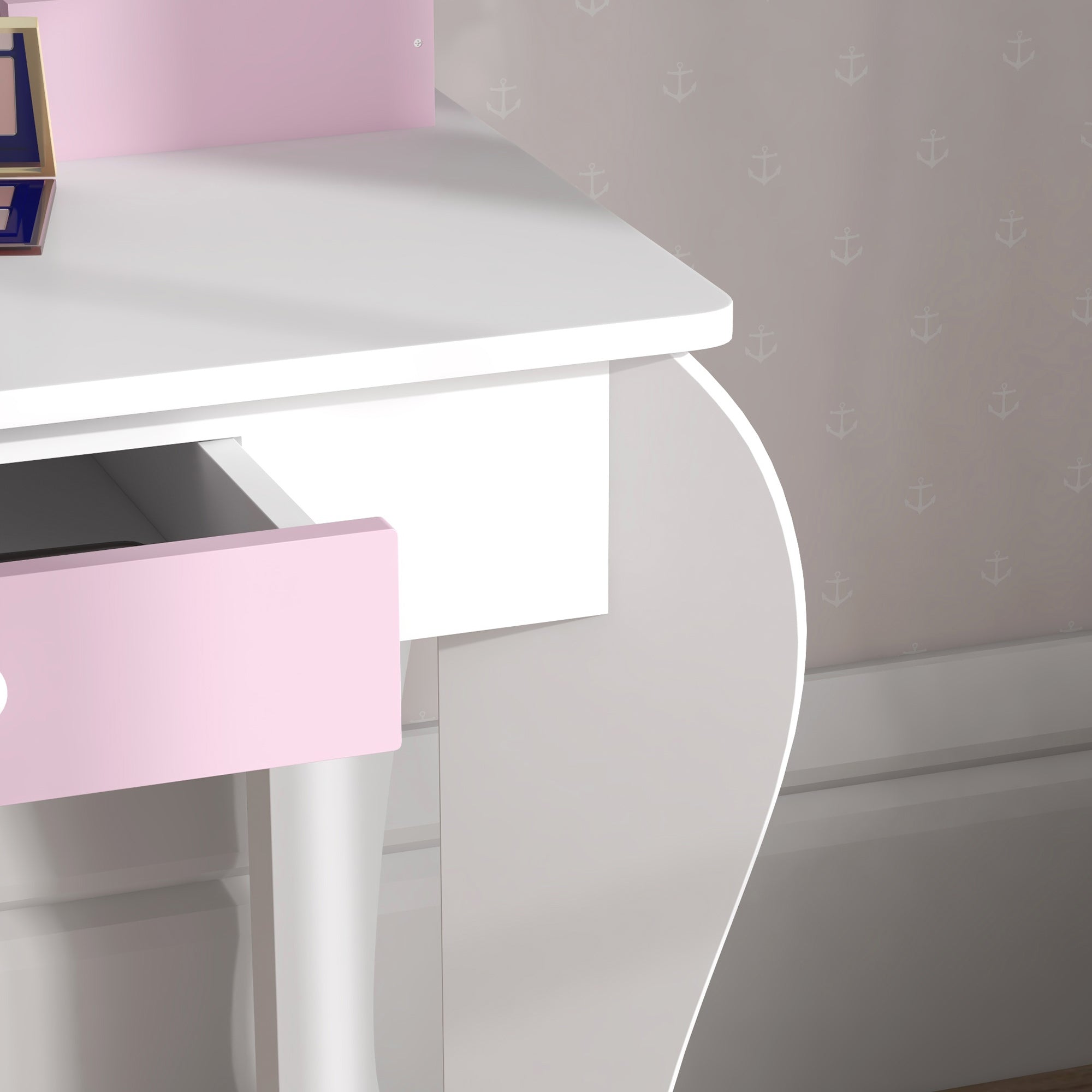 ZONEKIZ Unicorn-Design Kids Dressing Table, with Mirror and Stool - White - North Peak Garden Furniture