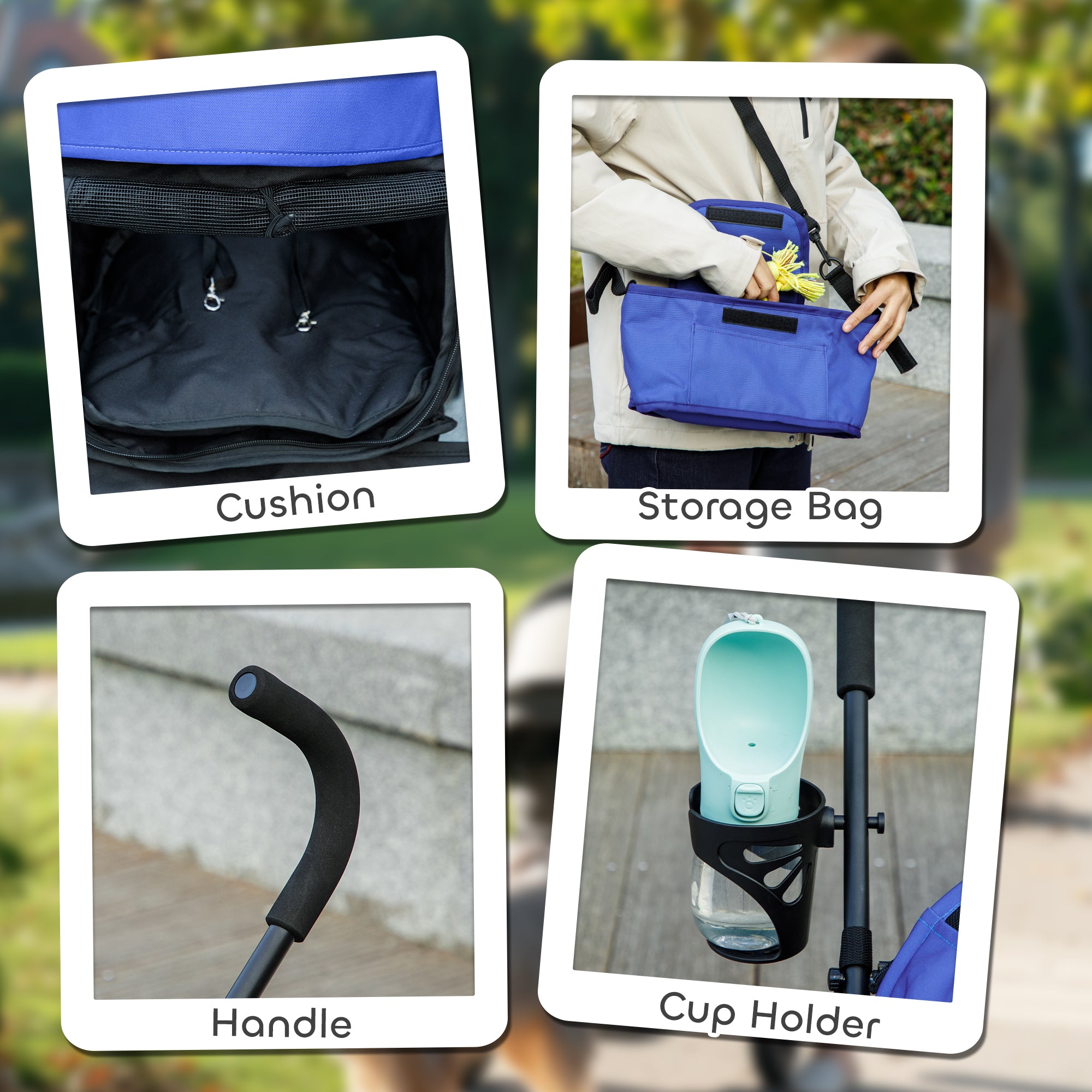 PawHut Umbrella Structure Dog Stroller, Lightweight & Portable Dog Pram w/ Shoulder Strap, Storage Bag & Cup Holder, Dark Blue - North Peak Garden Furniture