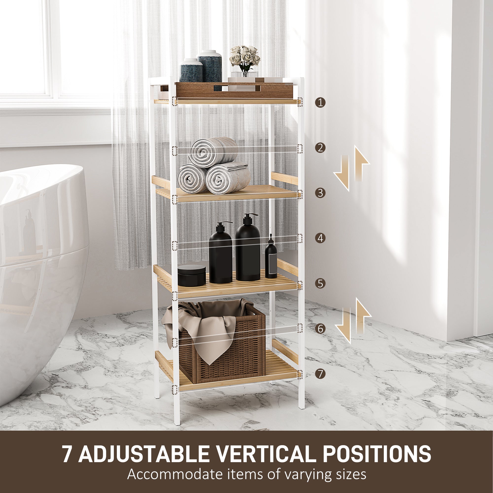HOMCOM Four-Tier Bamboo Adjustable Shelf Storage Unit - North Peak Garden Furniture