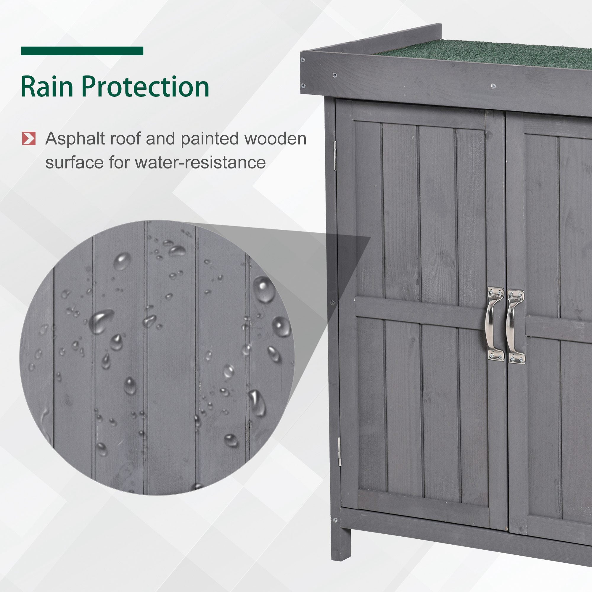 Outsunny Wooden Garden Storage Shed with Hinged Roof and Shelves, Outdoor Storage Cabinet Chest, Double Doors, 74 x 43 x 88cm, Grey - North Peak Garden Furniture