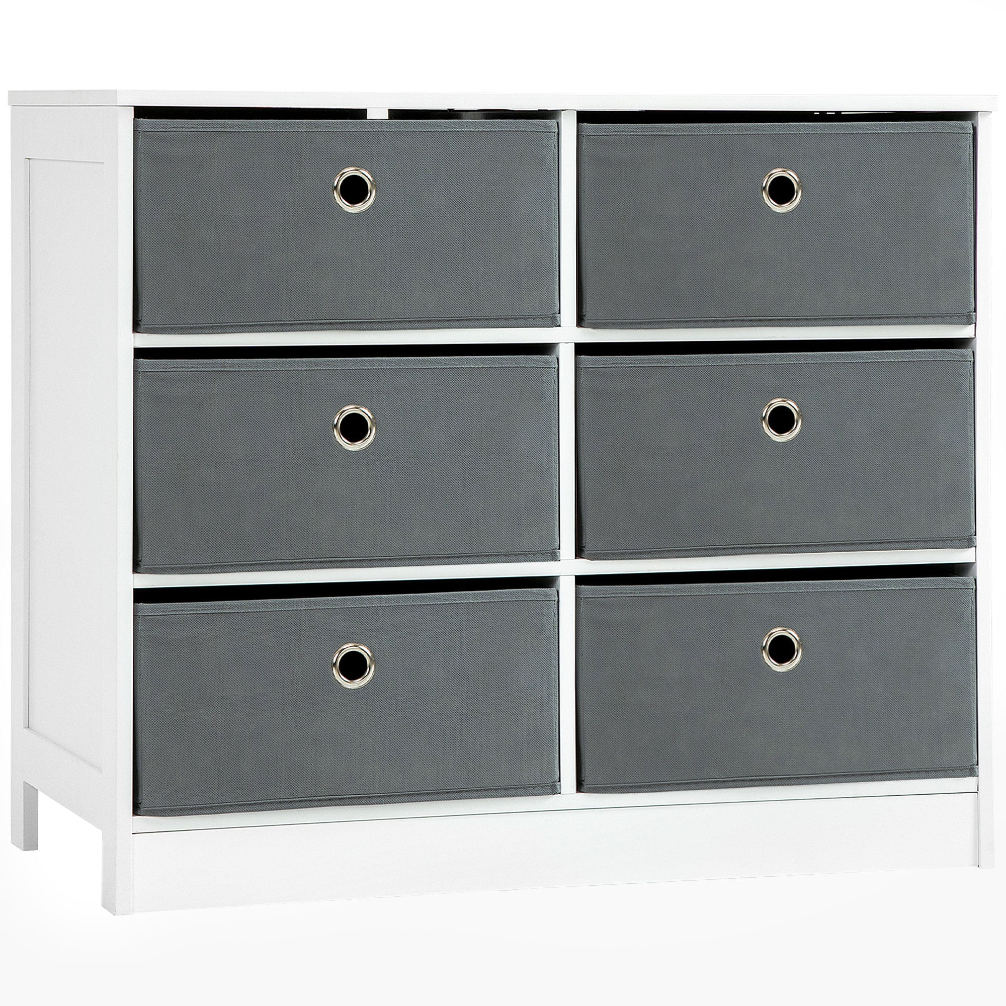 HOMCOM Chests of Drawer, Fabric Dresser Storage Cabinet with 6 Drawers for Bedroom, Living Room and Hallway, White and Grey - North Peak Garden Furniture