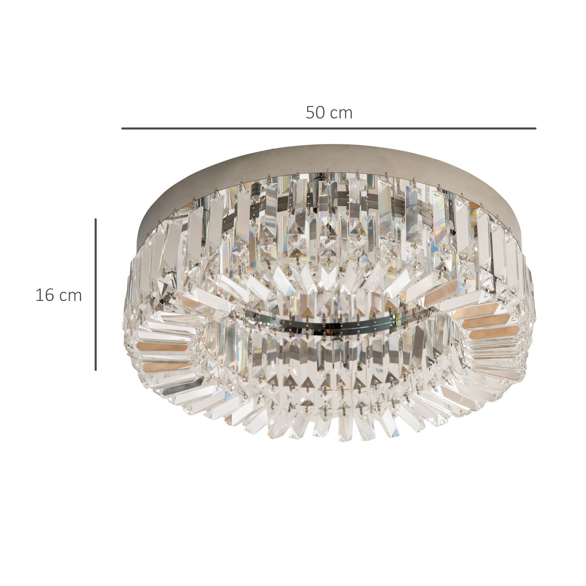 HOMCOM Crystal Ceiling Light Modern Chandeliers Stainless Steel Pendant Lights with Crystal Decorations for Living Room Bedroom Dining Room Hall Silver - North Peak Garden Furniture