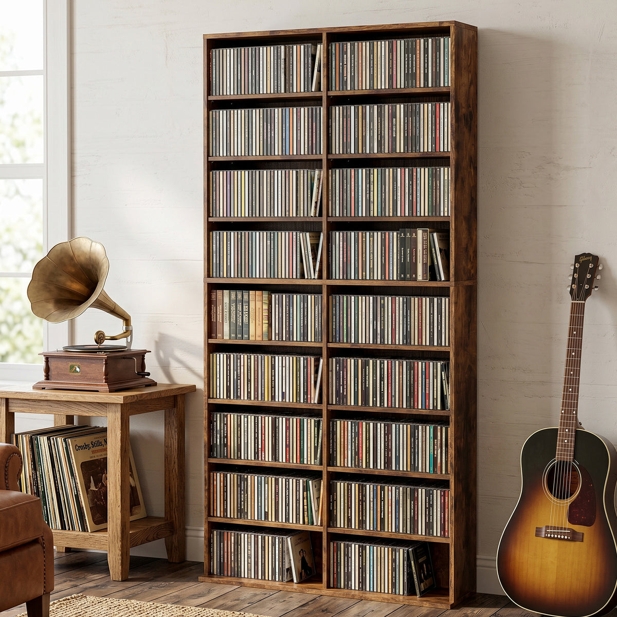 HOMCOM 640 CD Storage Tower - Rustic Brown