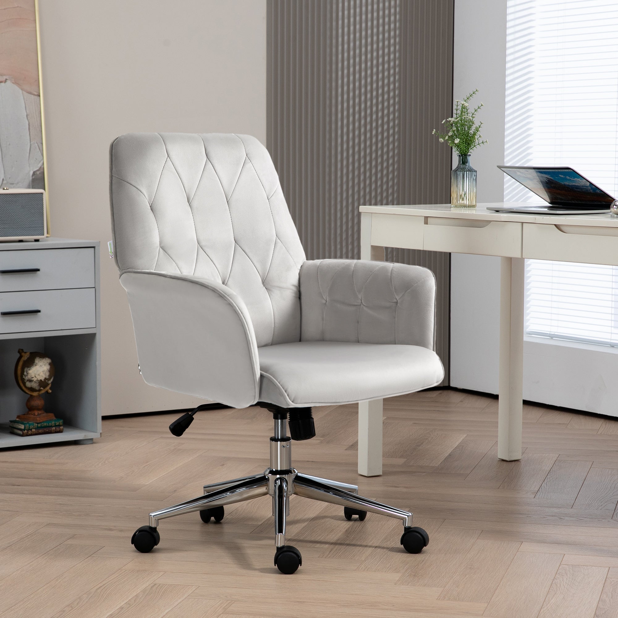 Vinsetto Linen Computer Chair with Armrest, Modern Swivel Chair with Adjustable Height, Light Grey - North Peak Garden Furniture