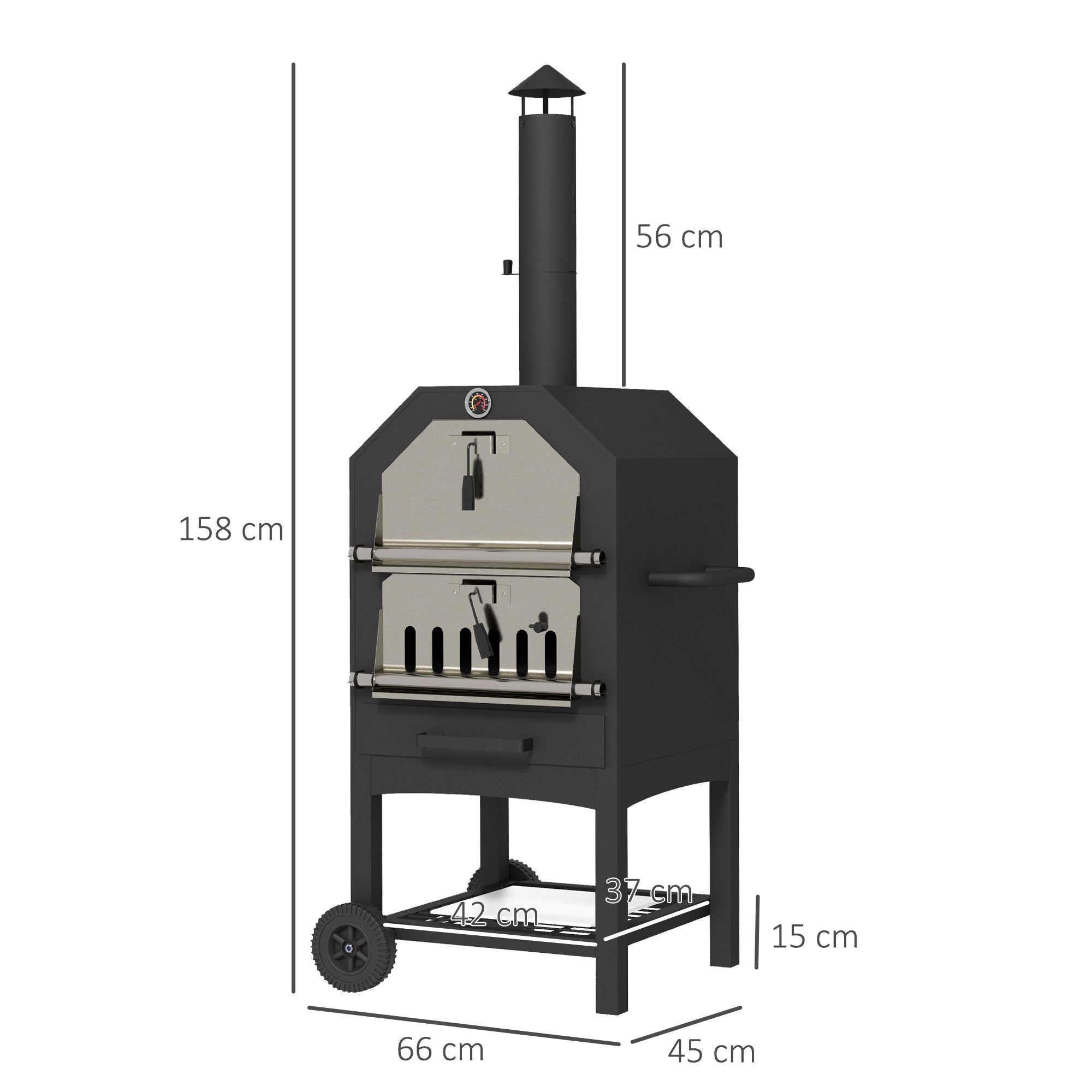 Outsunny Steel 3-Tier Outdoor Pizza Oven Charcoal BBQ Grill, Black - North Peak Garden Furniture