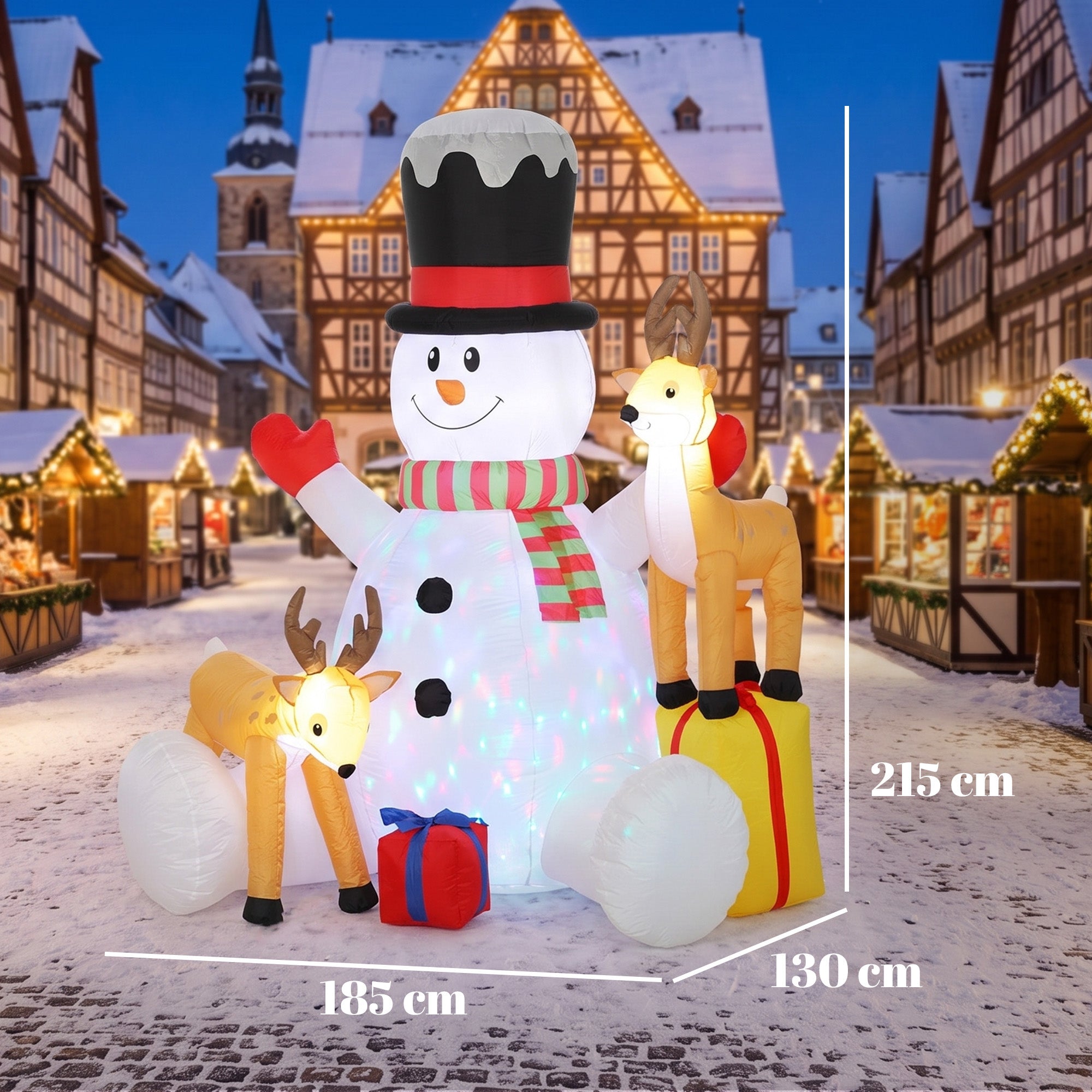 Outsunny 7ft Giant Christmas Inflatable Snowman with 2 Reindeer, Outdoor Blow Up Christmas Decoration with LEDs, Bag