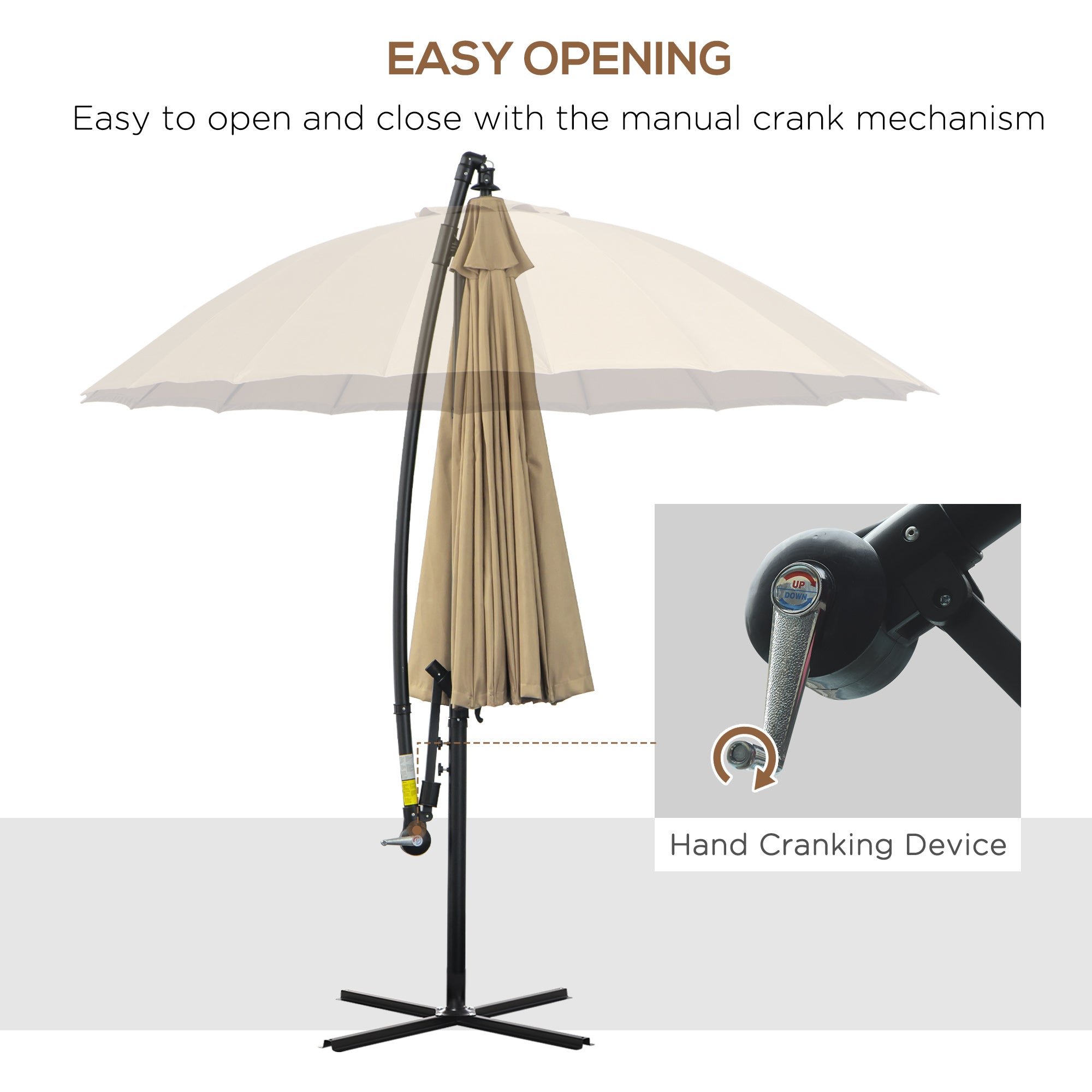 Outsunny 3(m) Cantilever Umbrella 18 Ribs & Vents Adjustable Angle for Patio Khaki - North Peak Garden Furniture