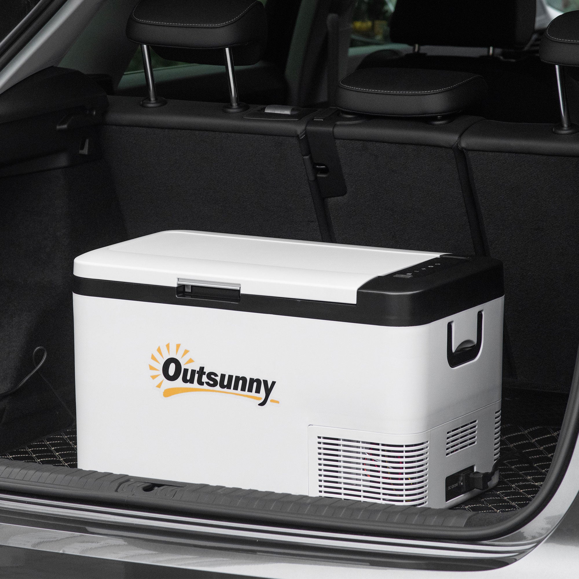 Outsunny 12V Car Refrigerator w/ LED Light & Foldable Handles, 25L Portable Compressor Cooler, Fridge Freezer with 12/24V DC and 110-240V AC for Campervan RV Boat Travel - North Peak Garden Furniture