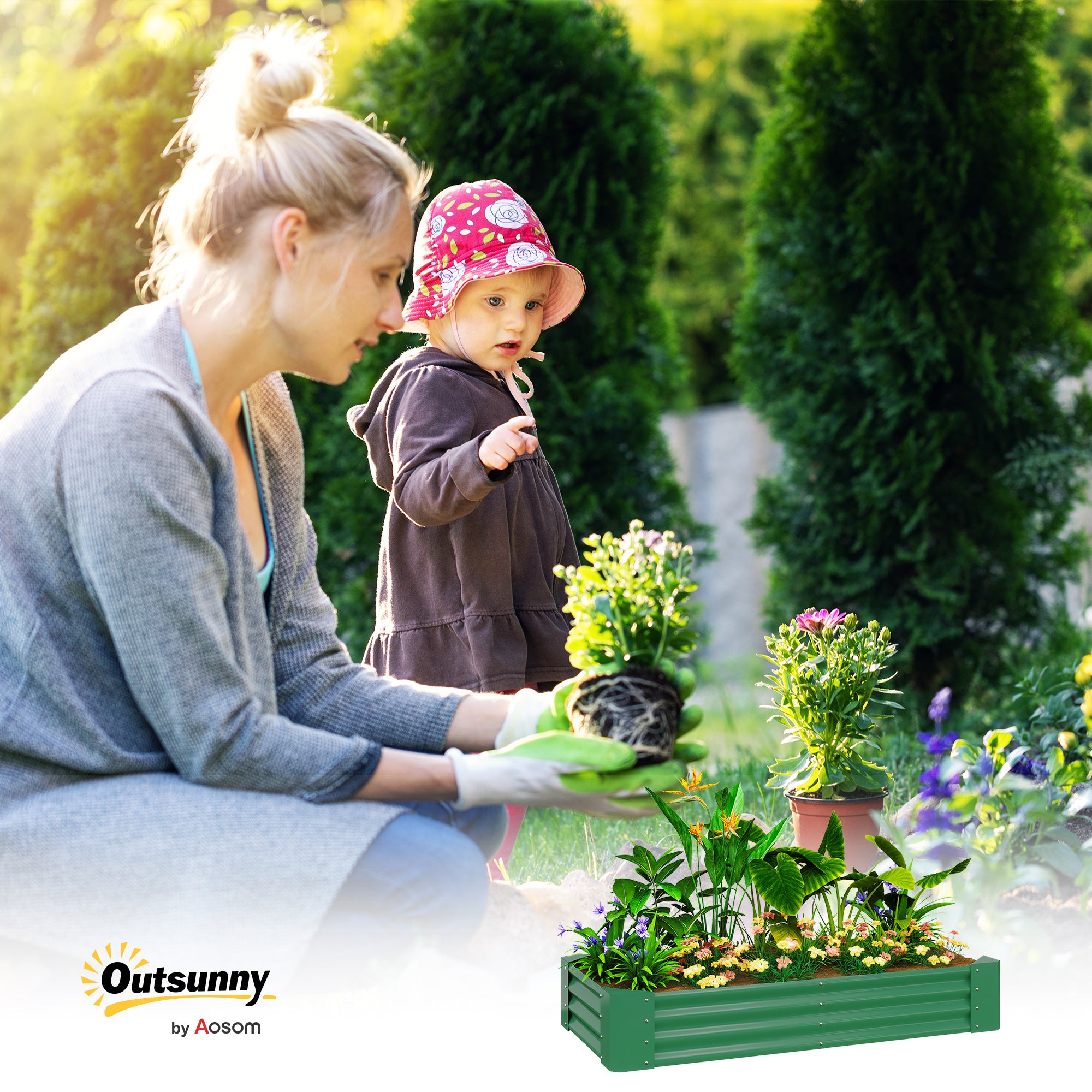 Outsunny 180 x 90cm Galvanised Steel Open Planter - Green - North Peak Garden Furniture