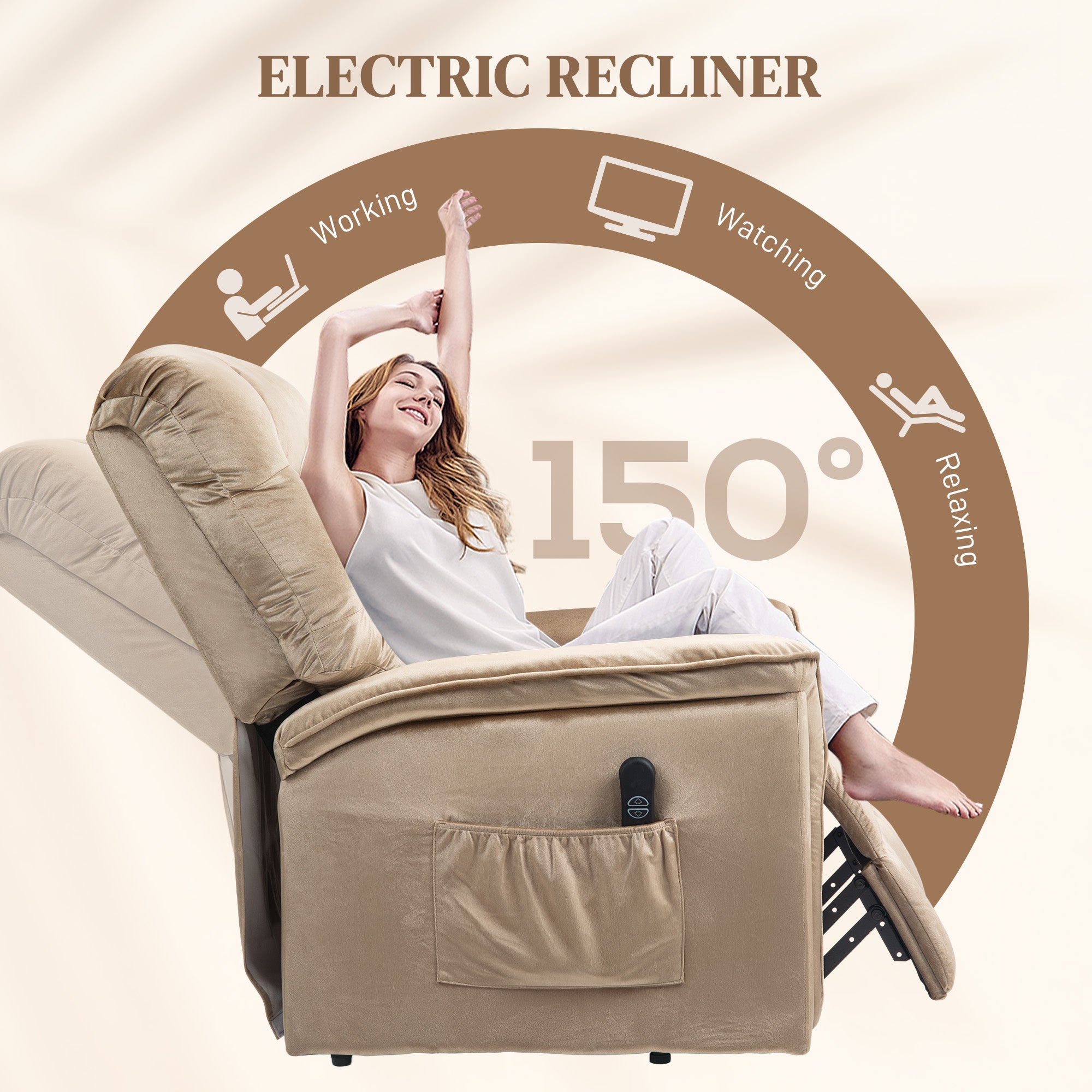 HOMCOM Velvet-Feel Electric Lift Recliner Chair - Brown - North Peak Garden Furniture