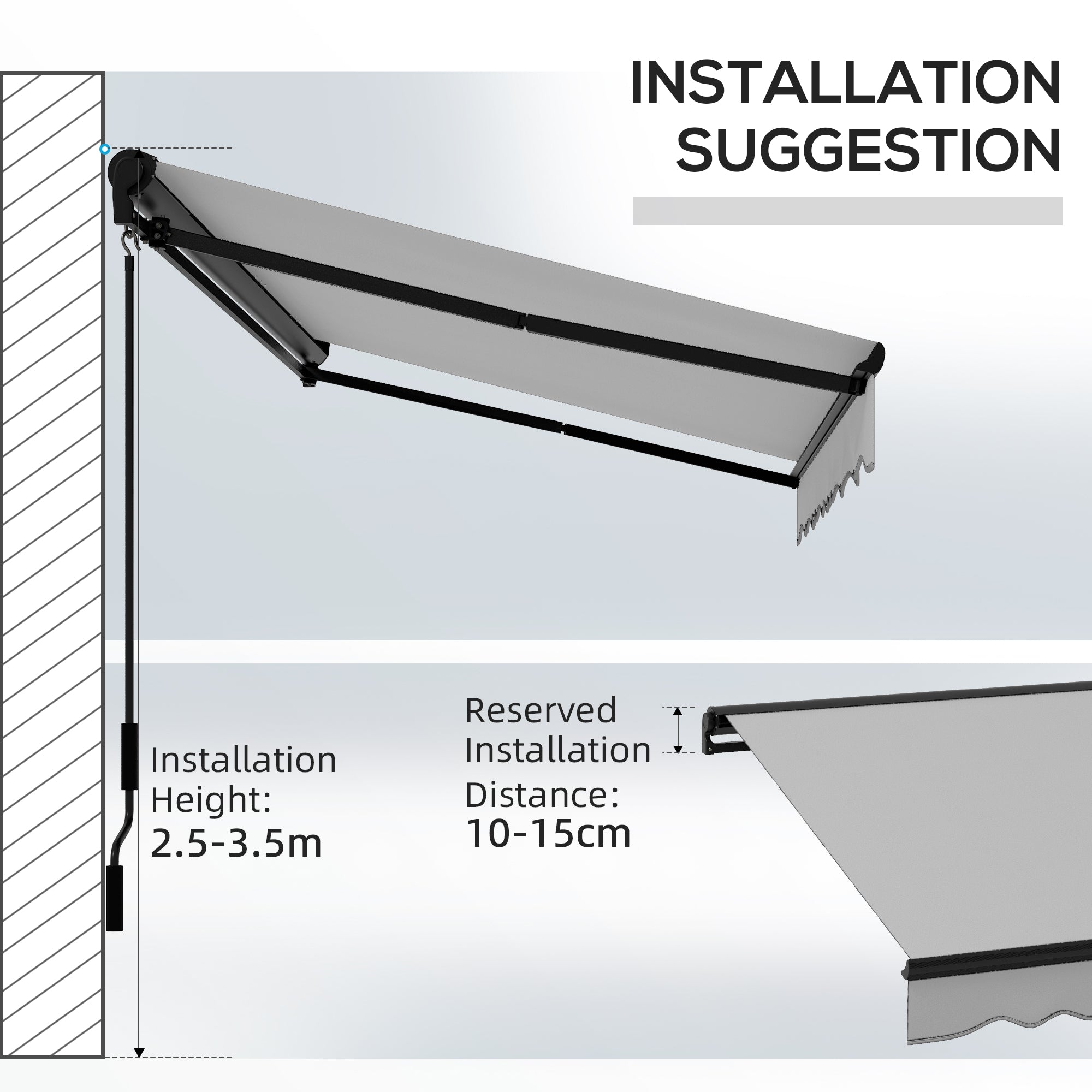 Outsunny 3 x 2m Aluminium Frame Electric Awning, with Remote - Grey/White