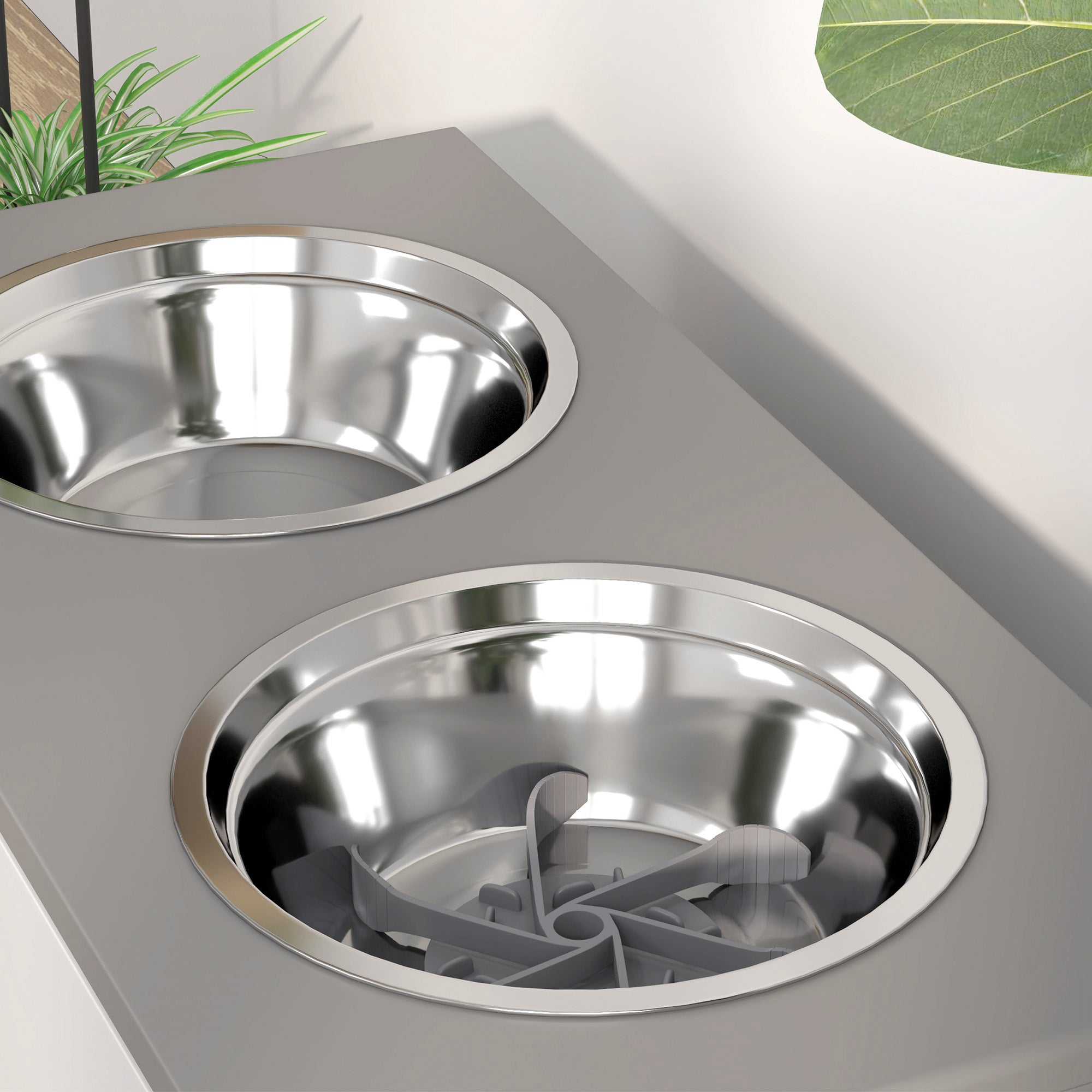 PawHut 3 Height Adjustable Raised Dog Bowls, Dog Feeding Storage Station w/ Slow Feeder Mat, 2 Stainless Steel Bowls