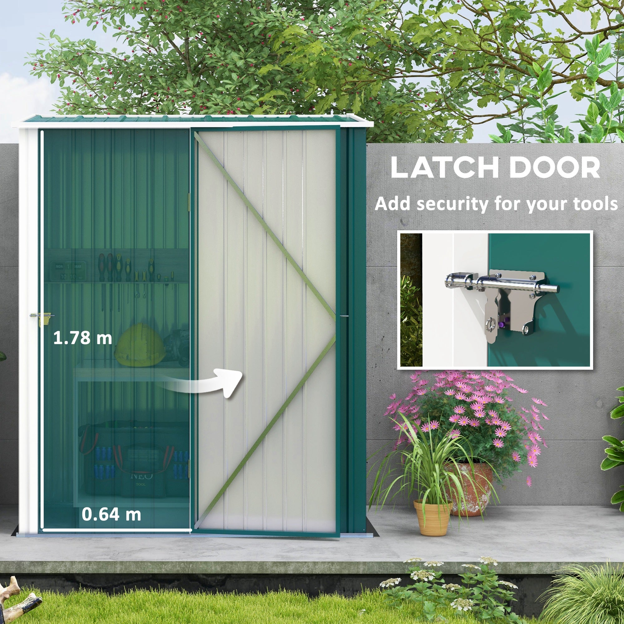 Outsunny Outdoor Storage Shed, Garden Metal Storage Shed w/ Single Door for Garden, Patio, 5.3ft x 3.1ft, Green - North Peak Garden Furniture