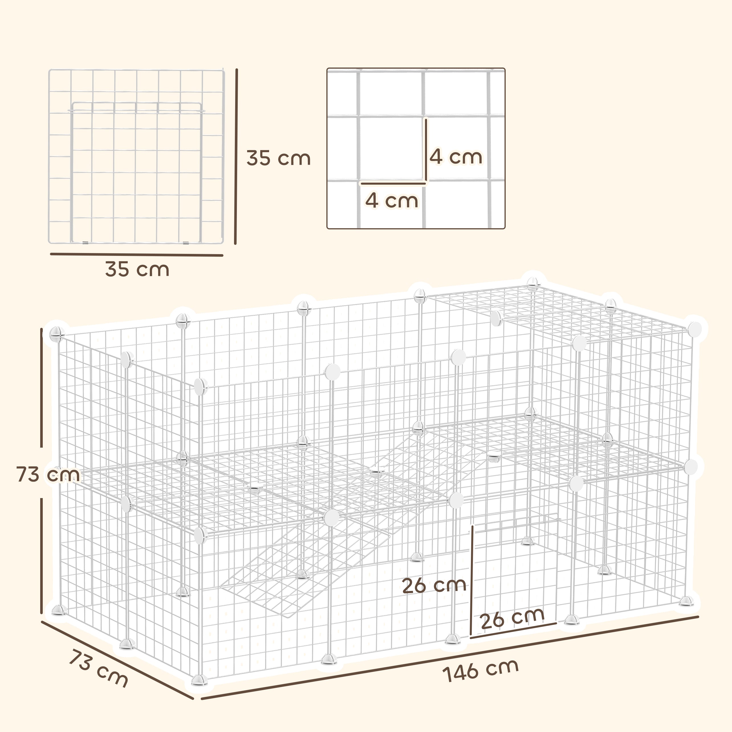 PawHut DIY 36 Panel Pet Playpen Metal Wire Fence for Chinchilla, Hedgehog, Bunny, Indoor, Outdoor Use, White