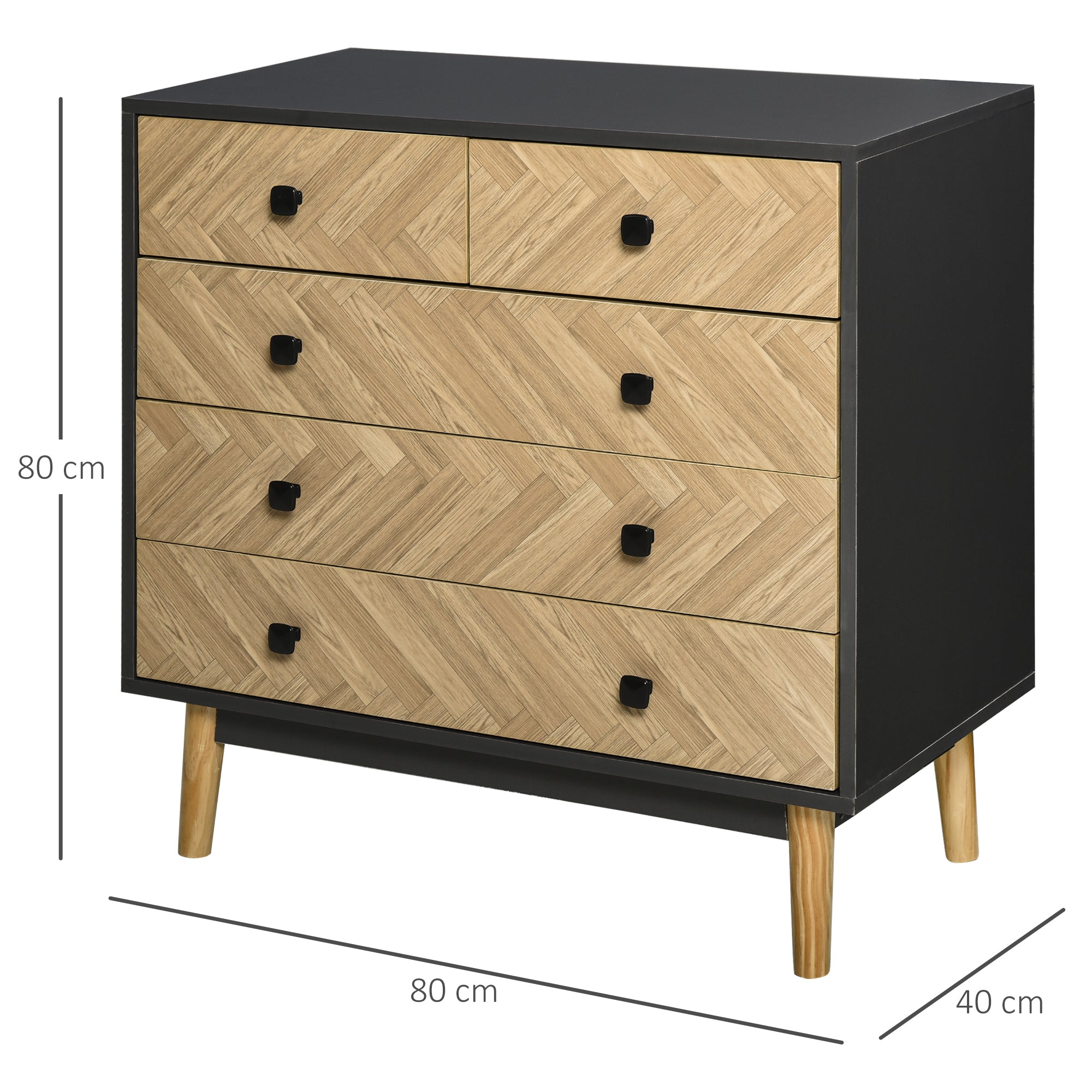 HOMCOM Chest of Drawers, 5 Drawer Storage Cabinet Sideboards with Metal Handles Freestanding Dresser for Bedroom, Living Room - North Peak Garden Furniture