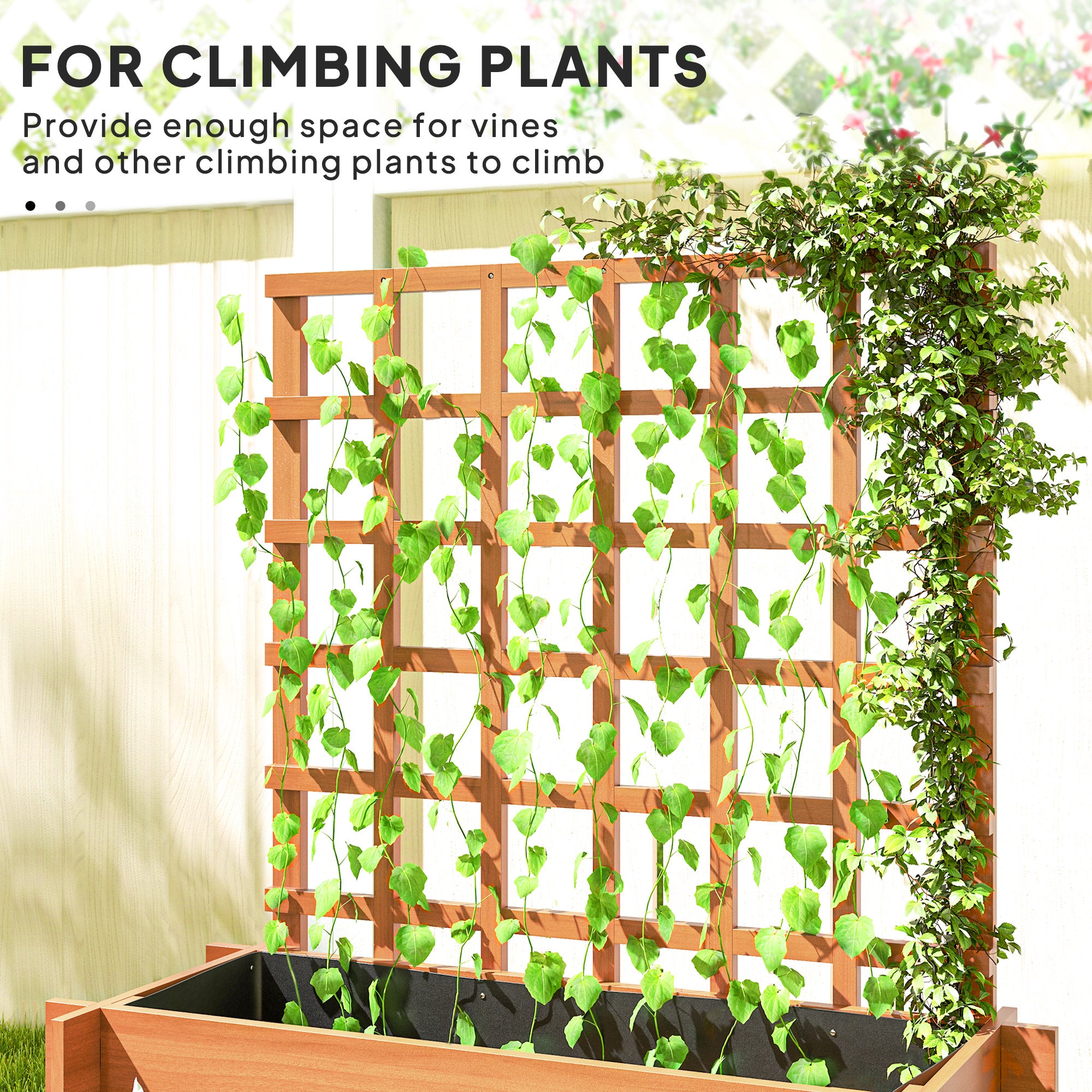 Outsunny 3 Tier Garden Planters with Trellis for Vine Climbing, Wooden Raised Beds, 95x95x110cm, Brown